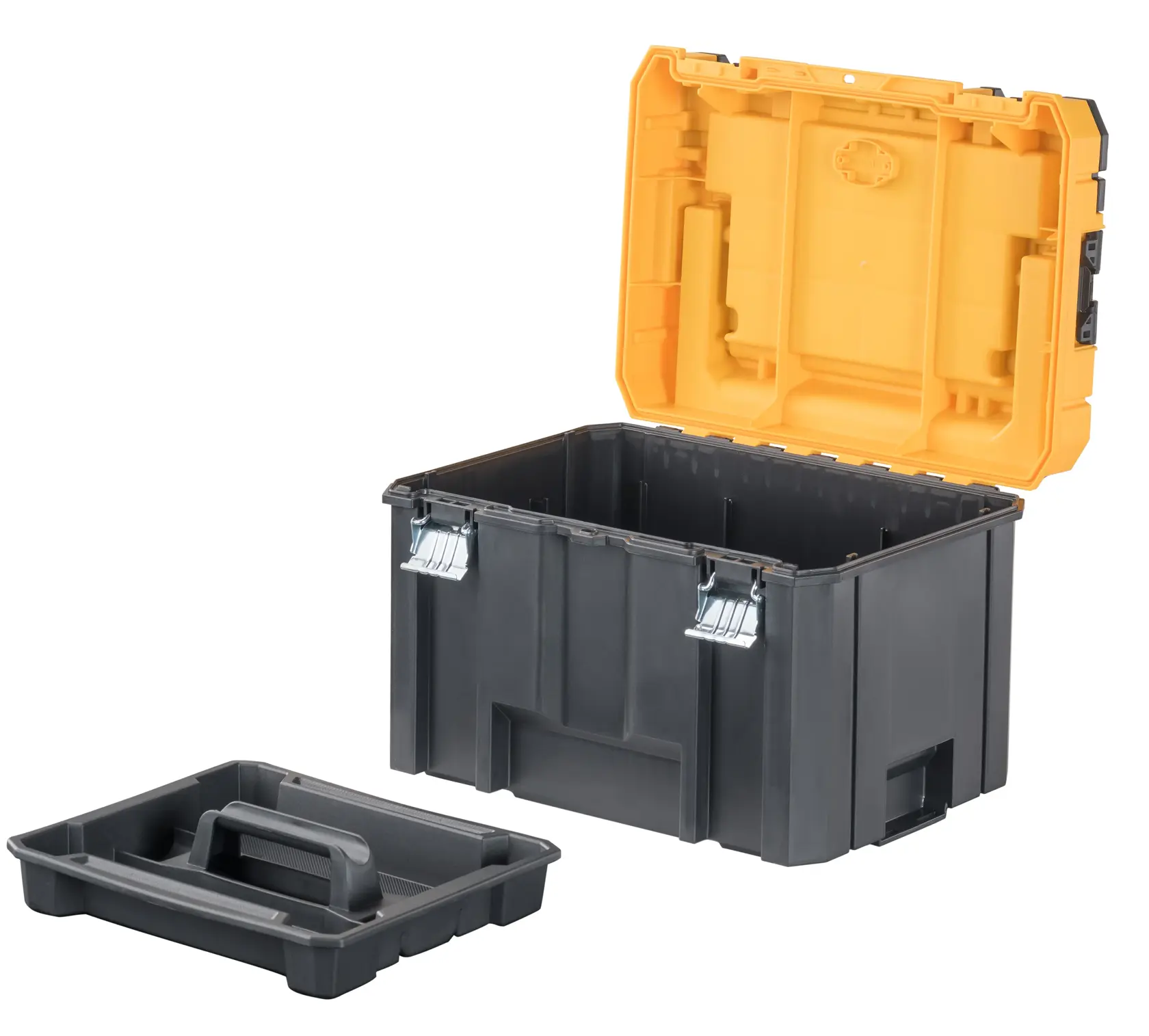 T stak open tote with handle out.