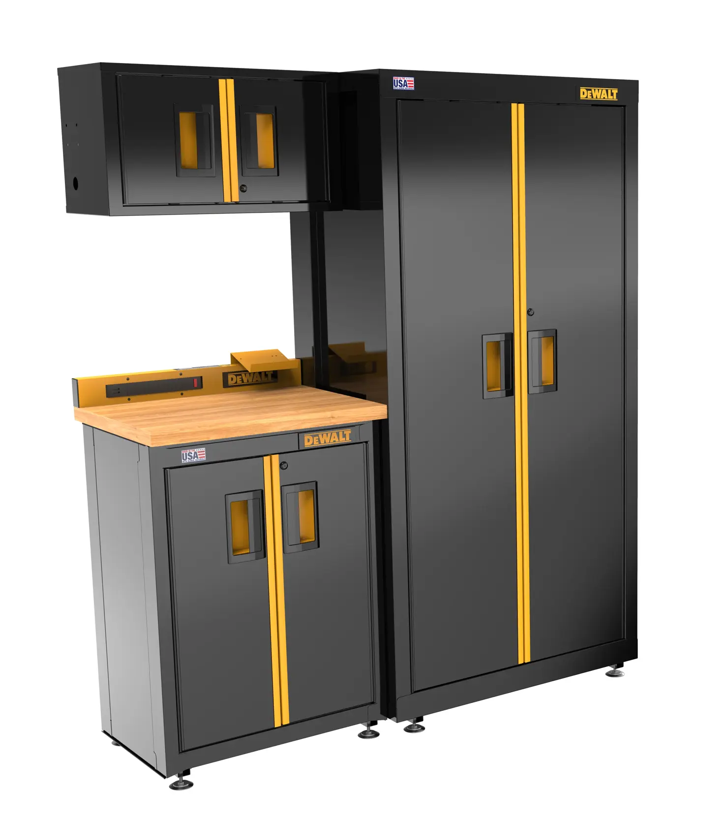 DEWALT 63 in. Wide, 4 Piece Welded Storage Suite with 2-Door Base Cabinet and Wood Top