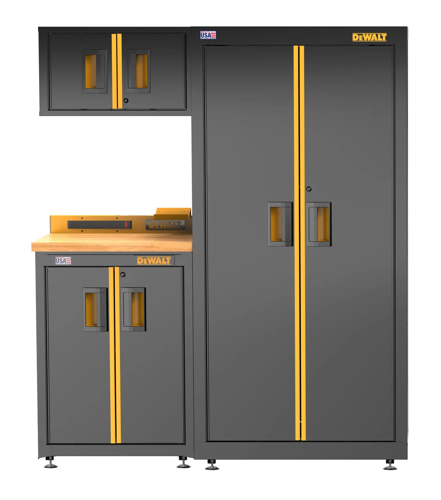 DEWALT 63 in. Wide, 4 Piece Welded Storage Suite with 2-Door Base Cabinet and Wood Top thumbnail 2
