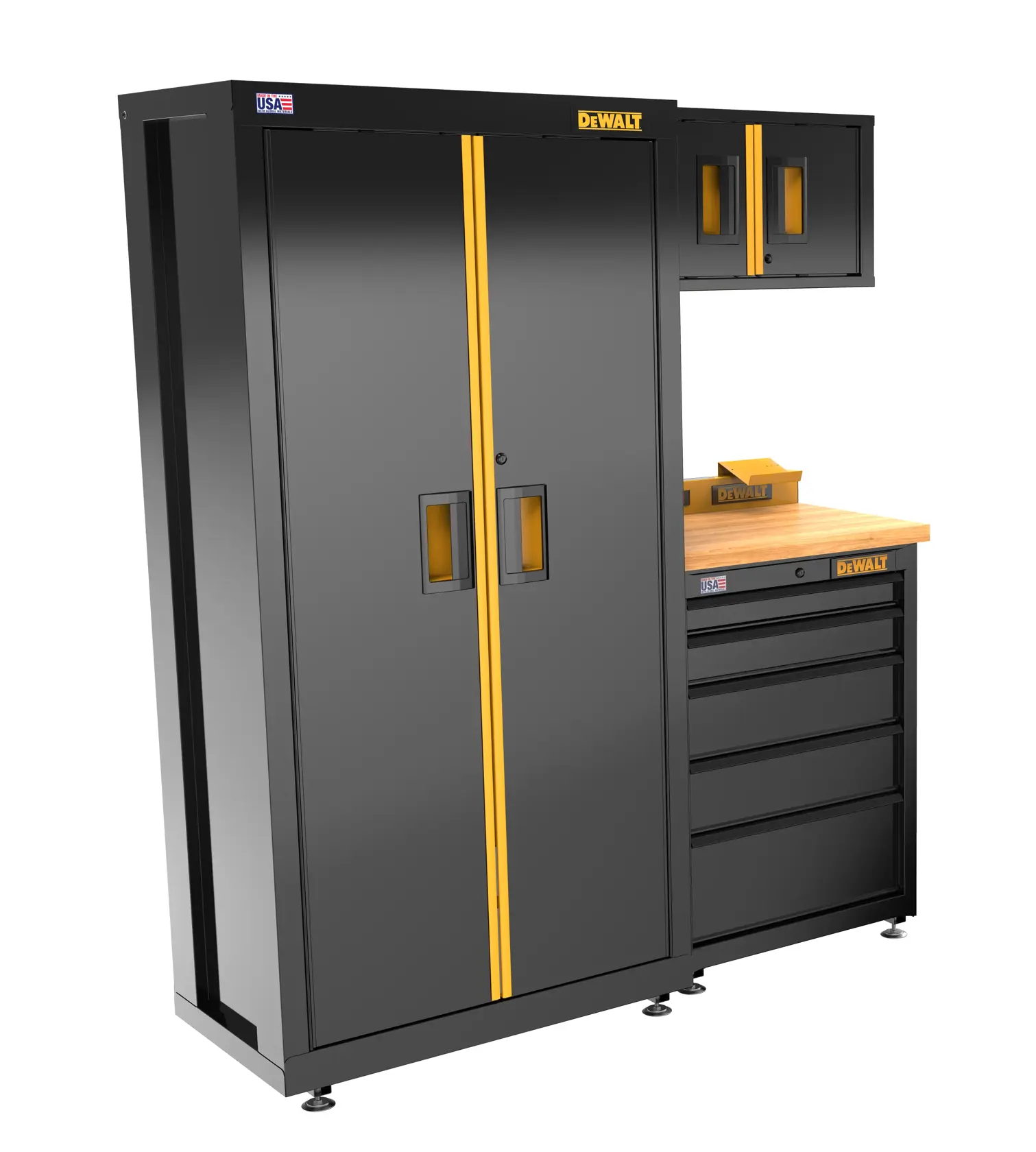 DEWALT 63 in. Wide, 4 Piece Welded Storage Suite with 5-Drawer Base Cabinet and Wood Top