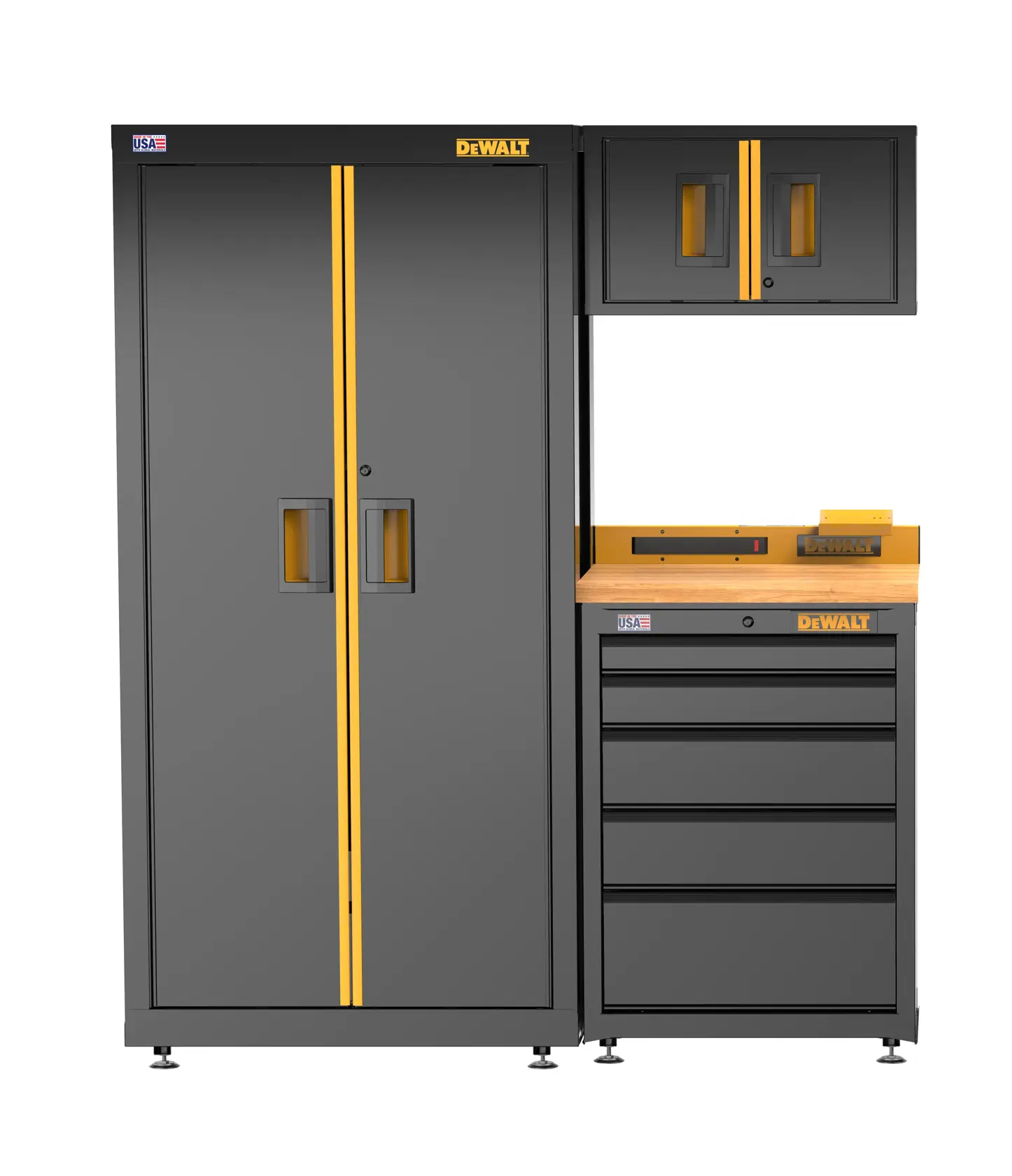DEWALT 63 in. Wide, 4 Piece Welded Storage Suite with 5-Drawer Base Cabinet and Wood Top thumbnail 2