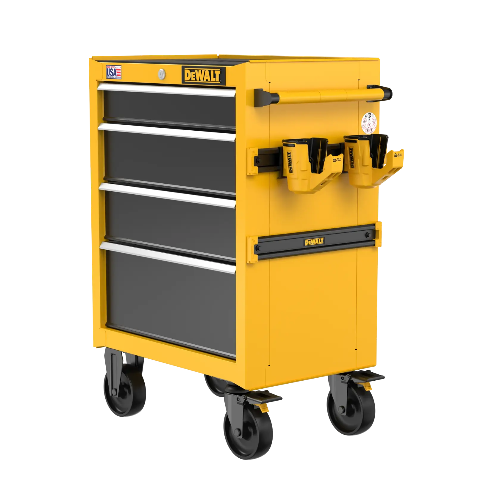 DEWALT 26“ W 5-Drawer Rolling Tool Cabinet Side Angle on White