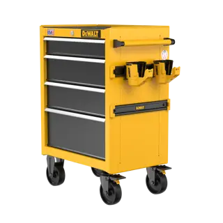 DEWALT 26“ W 5-Drawer Rolling Tool Cabinet Side Angle on White