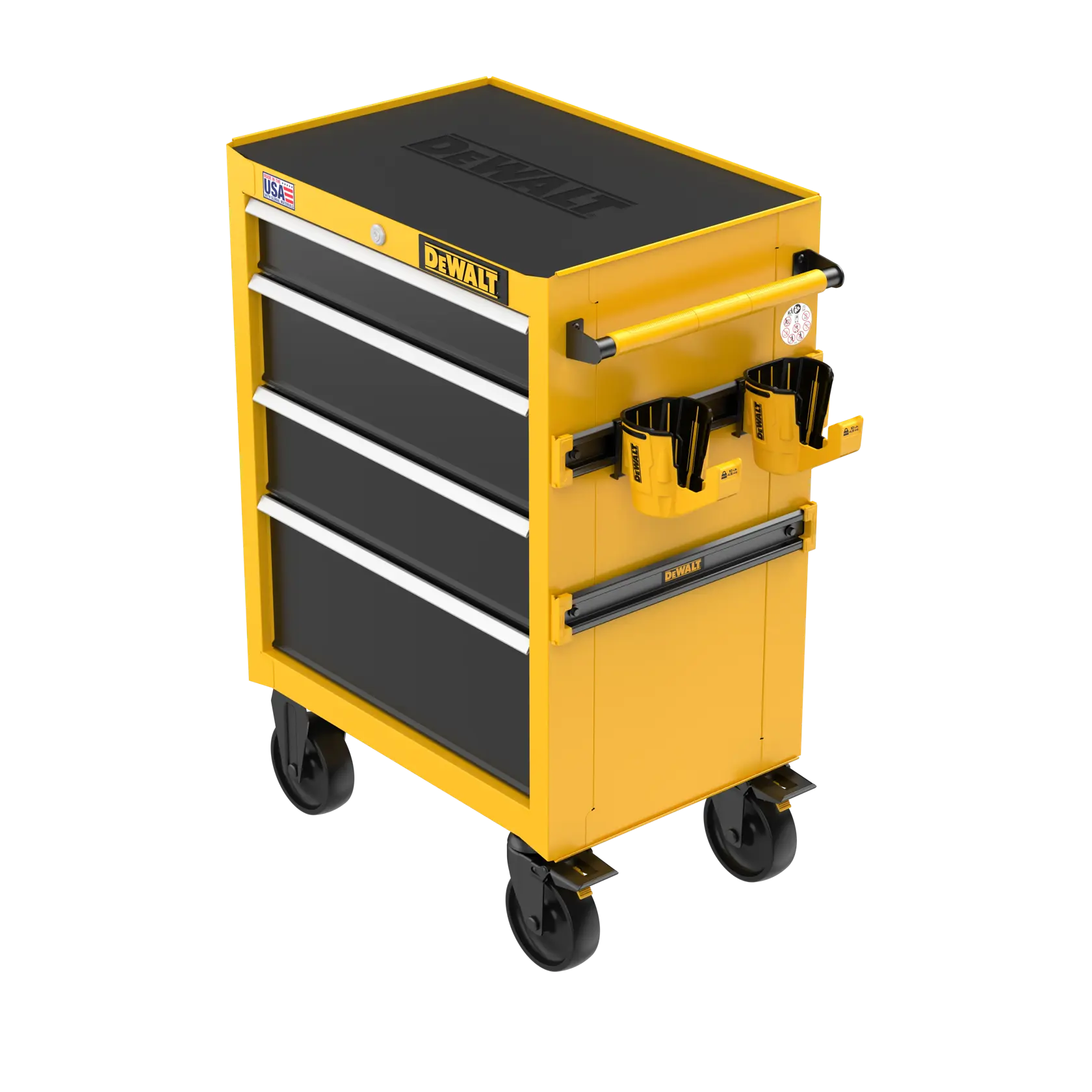 DEWALT 26“ W 5-Drawer Rolling Tool Cabinet Overhead View on White