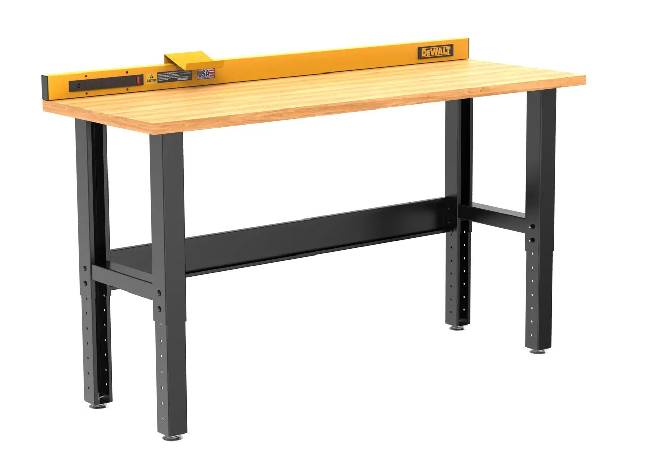 Profile view of 6 ft. workbench with butcher block wood top