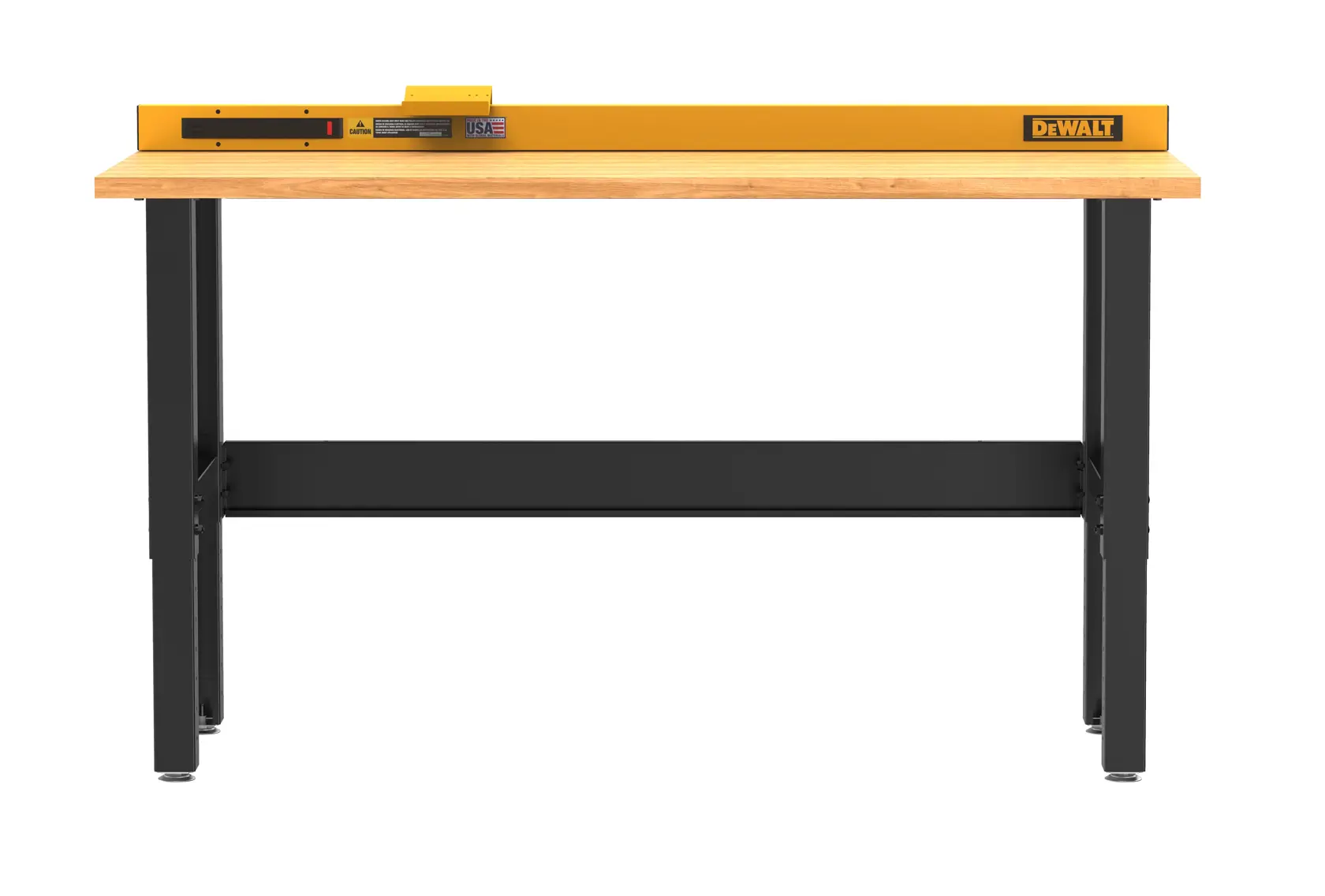 Front view of 6 ft. workbench with butcher block wood top