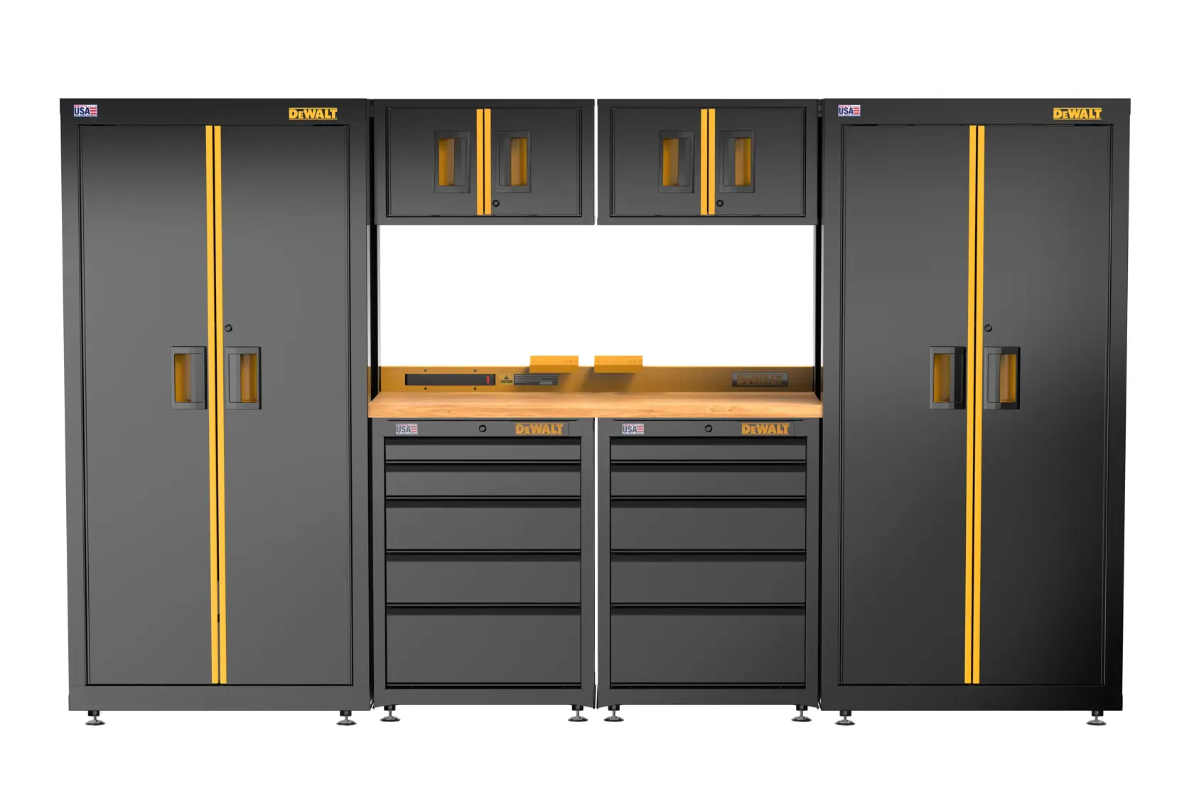 DEWALT 126 in. Wide, 7 Piece Welded Storage Suite with 2, 5-Drawer Base Cabinets and Wood Top thumbnail 2