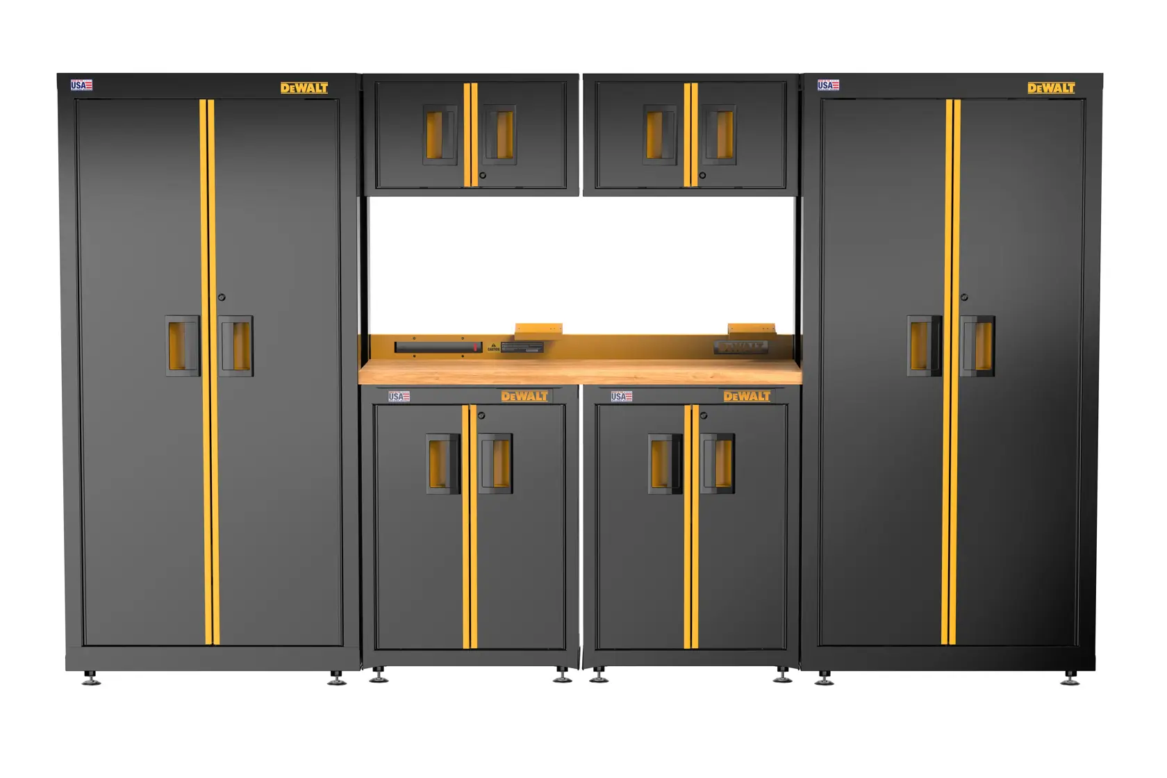 DEWALT 126 in. Wide, 7 Piece Welded Storage Suite with 2, 2-Door Base Cabinets and Wood Top thumbnail 2