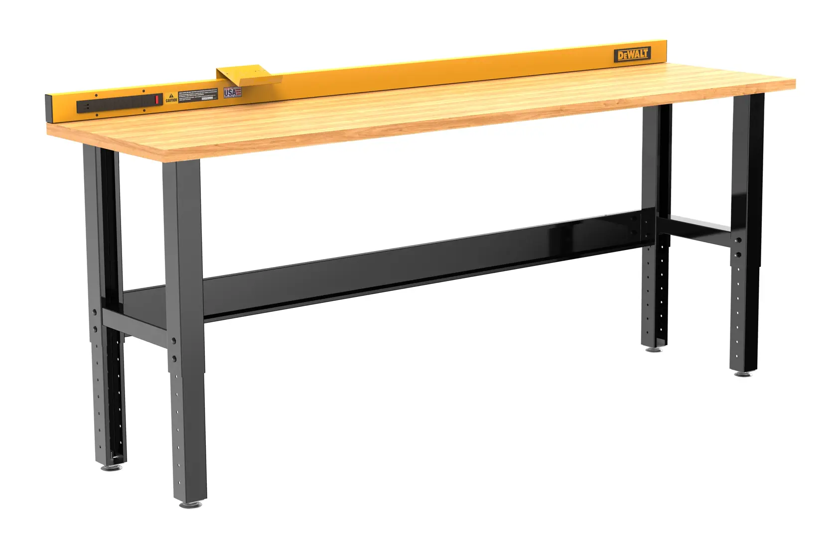 Angle view of wood top workbench
