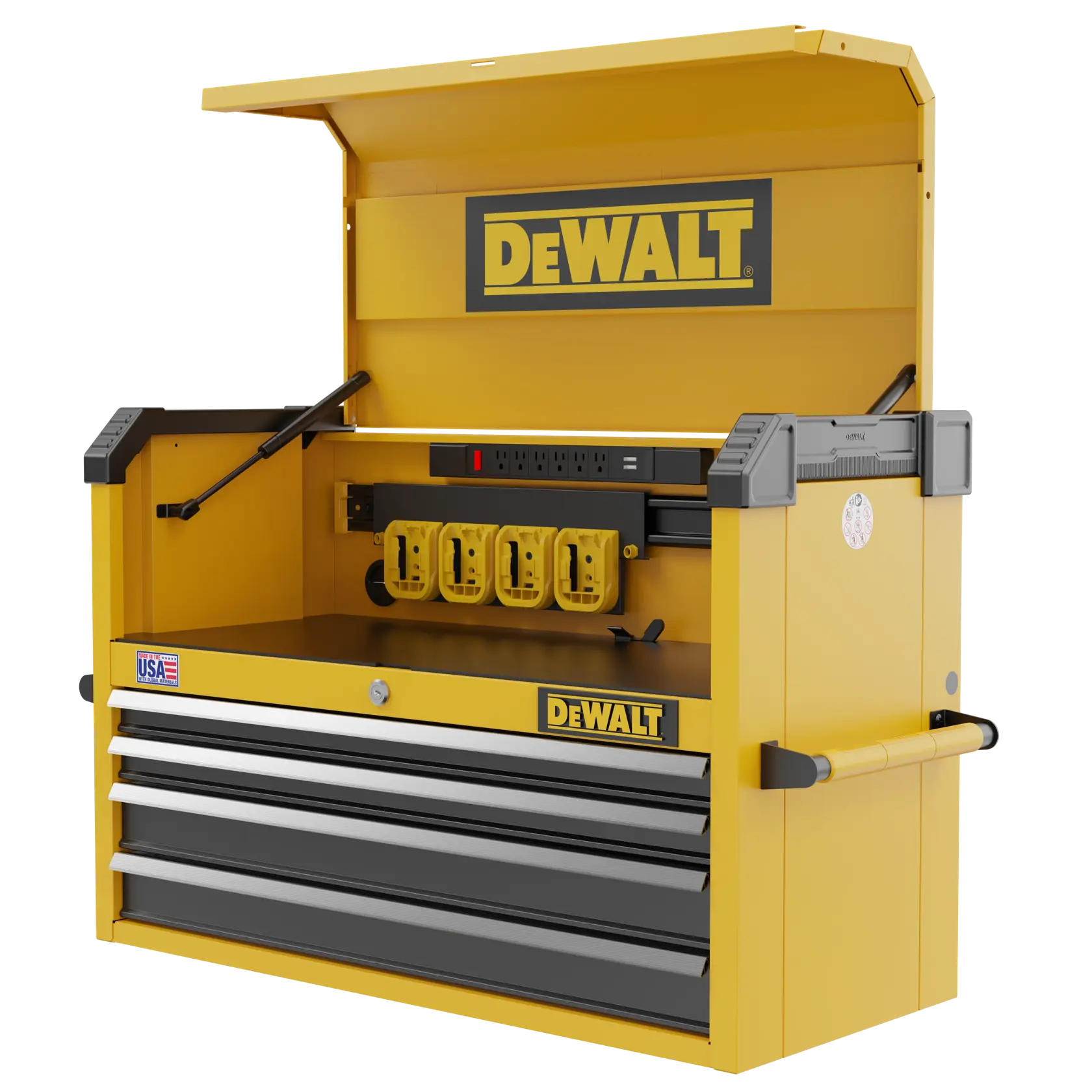 Three-Quarter View of DEWALT® 37 in. 4-Drawer Tool Chest on White