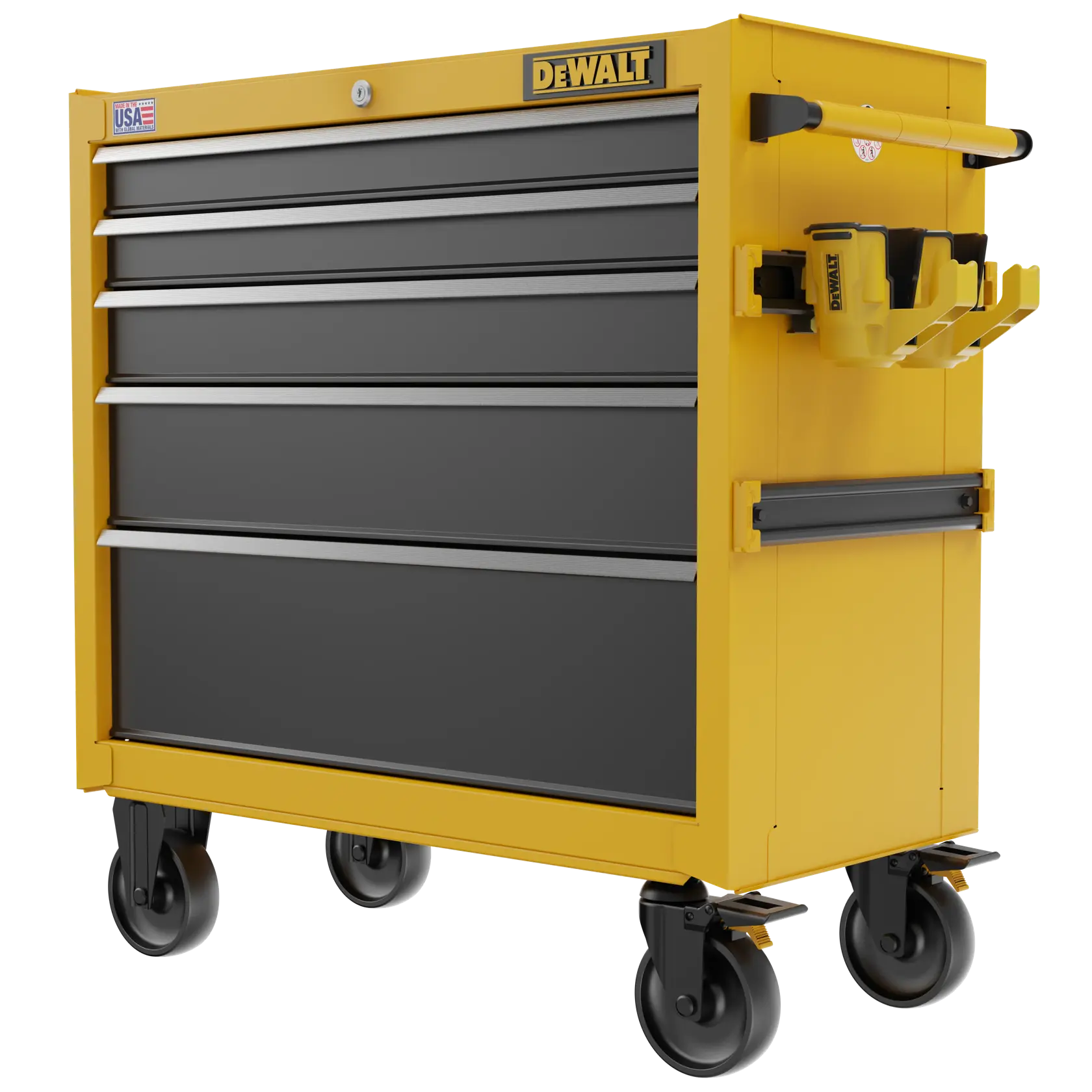 Three-Quarter View of DEWALT® 37 in. 5-Drawer Rolling Tool Cabinet on White