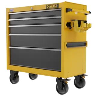 Three-Quarter View of DEWALT® 37 in. 5-Drawer Rolling Tool Cabinet on White