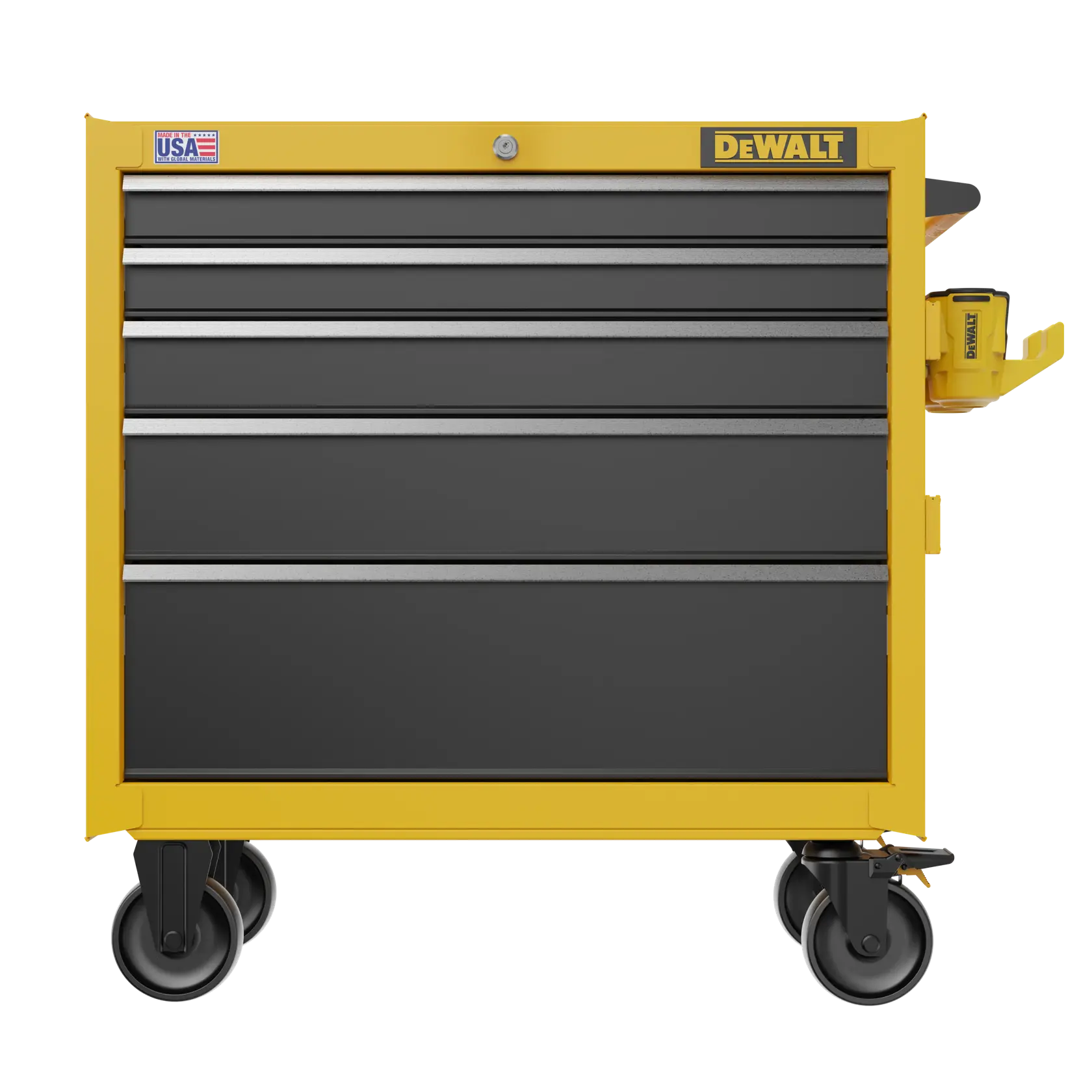 Profile View of DEWALT® 37 in. 5-Drawer Rolling Tool Cabinet on White