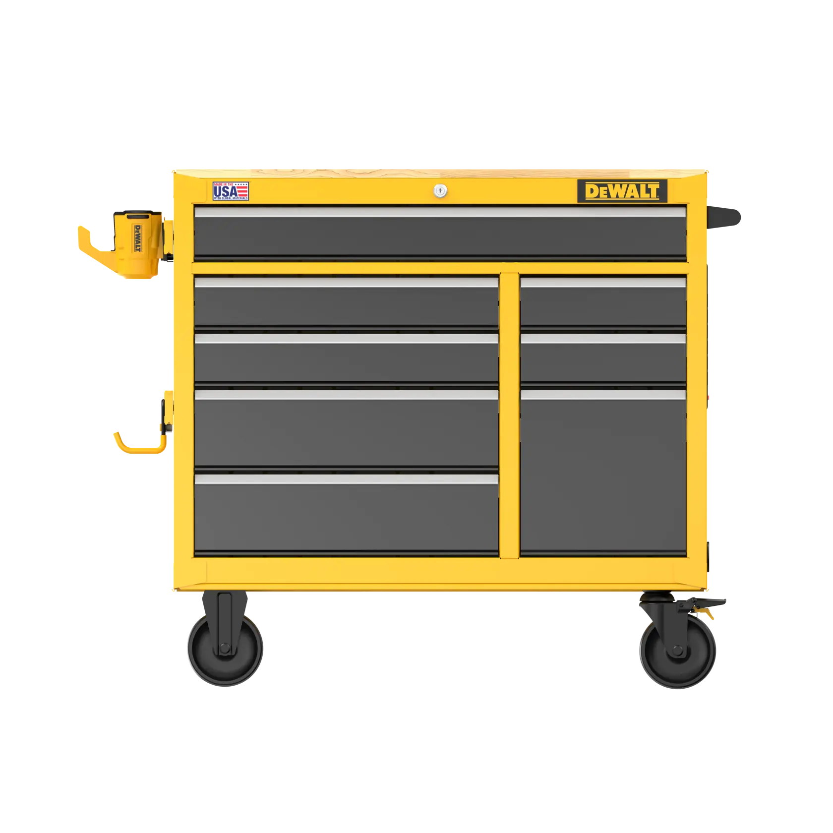 DEWALT 40“ Wide 8 Drawer Mobile Workstation Head on Angle on White