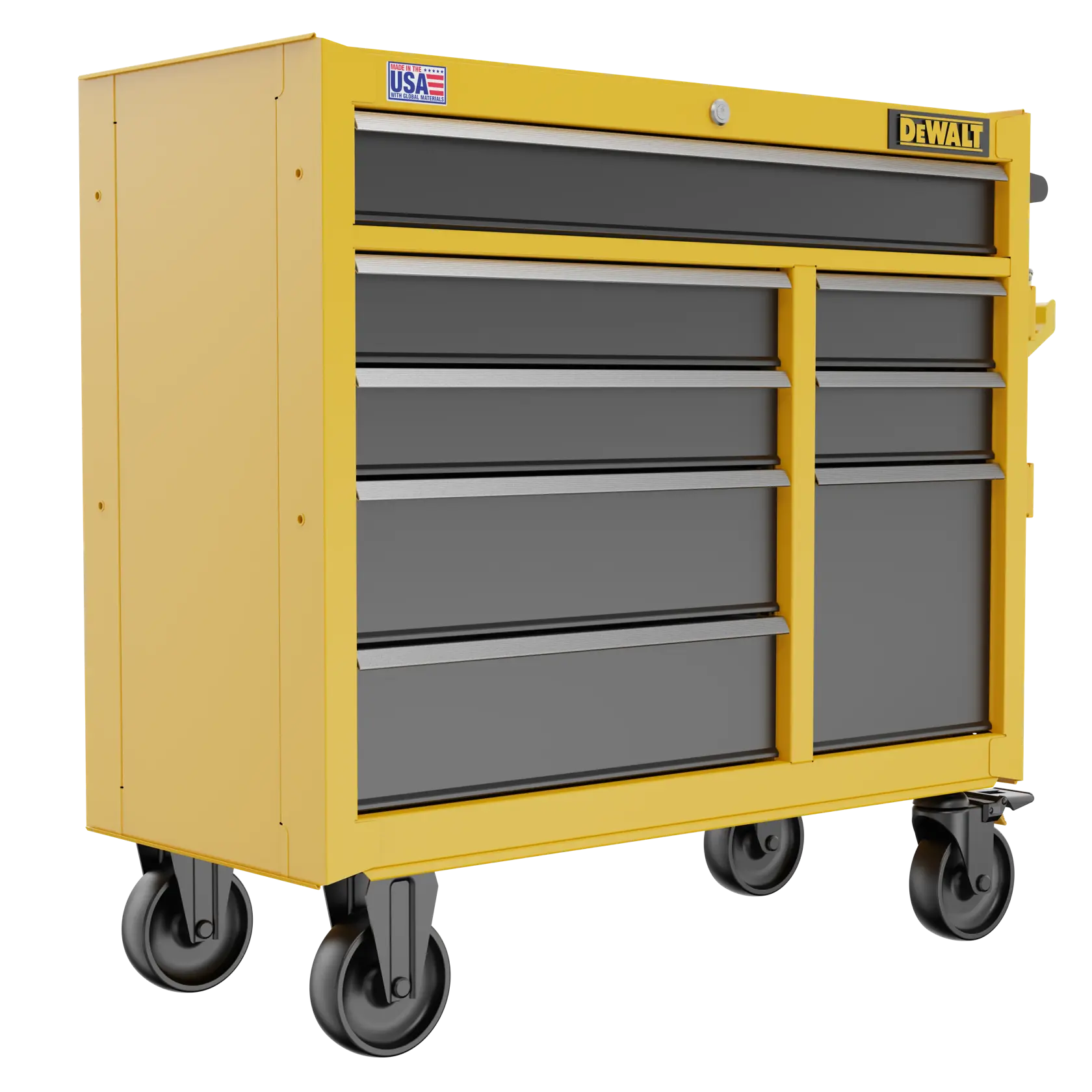 Three-Quarter View of DEWALT® 41 in. 8-Drawer Rolling Tool Cabinet on White