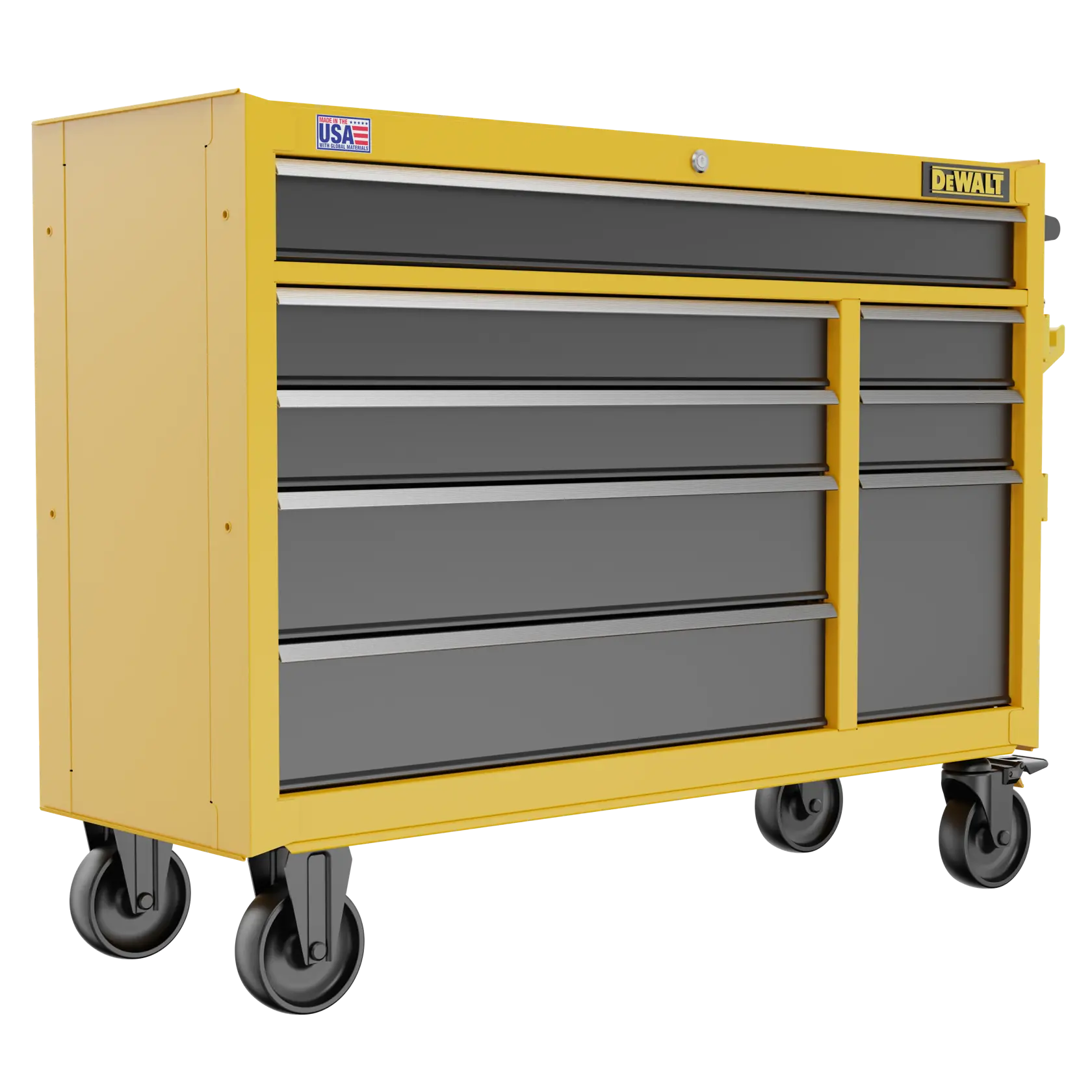 Three-Quarter View of DEWALT® 52 in. 8-Drawer Rolling Tool Cabinet on White