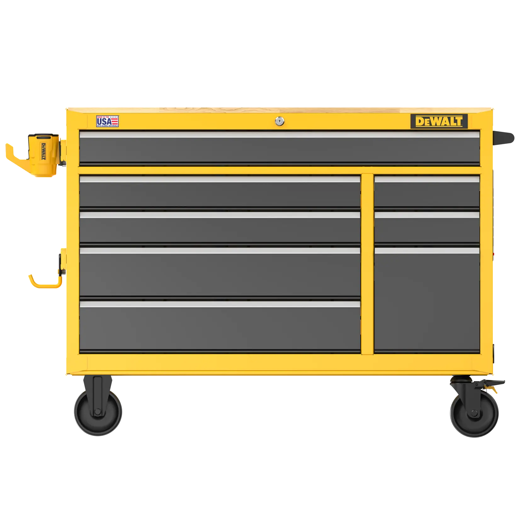 DEWALT 52“ Wide 8 Drawer Mobile Workstation Head on Angle on White