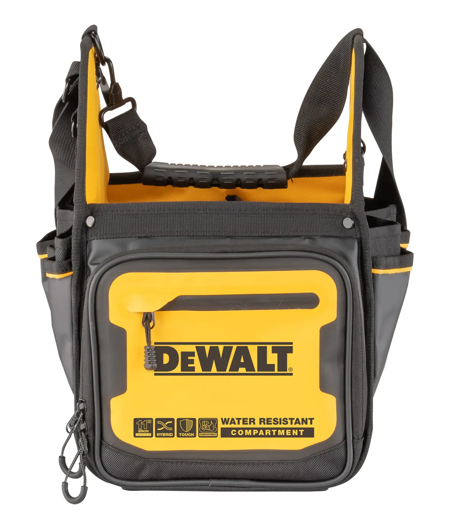 DEWALT 11 INCH PRO ELECTRICIAN TOTE FRONT FACING.