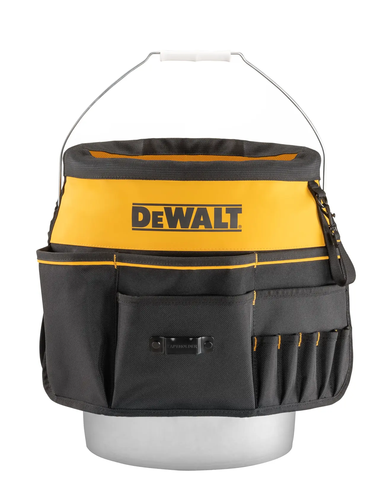 DEWALT® Bucket Tool Organizer Front Around White Bucket on White