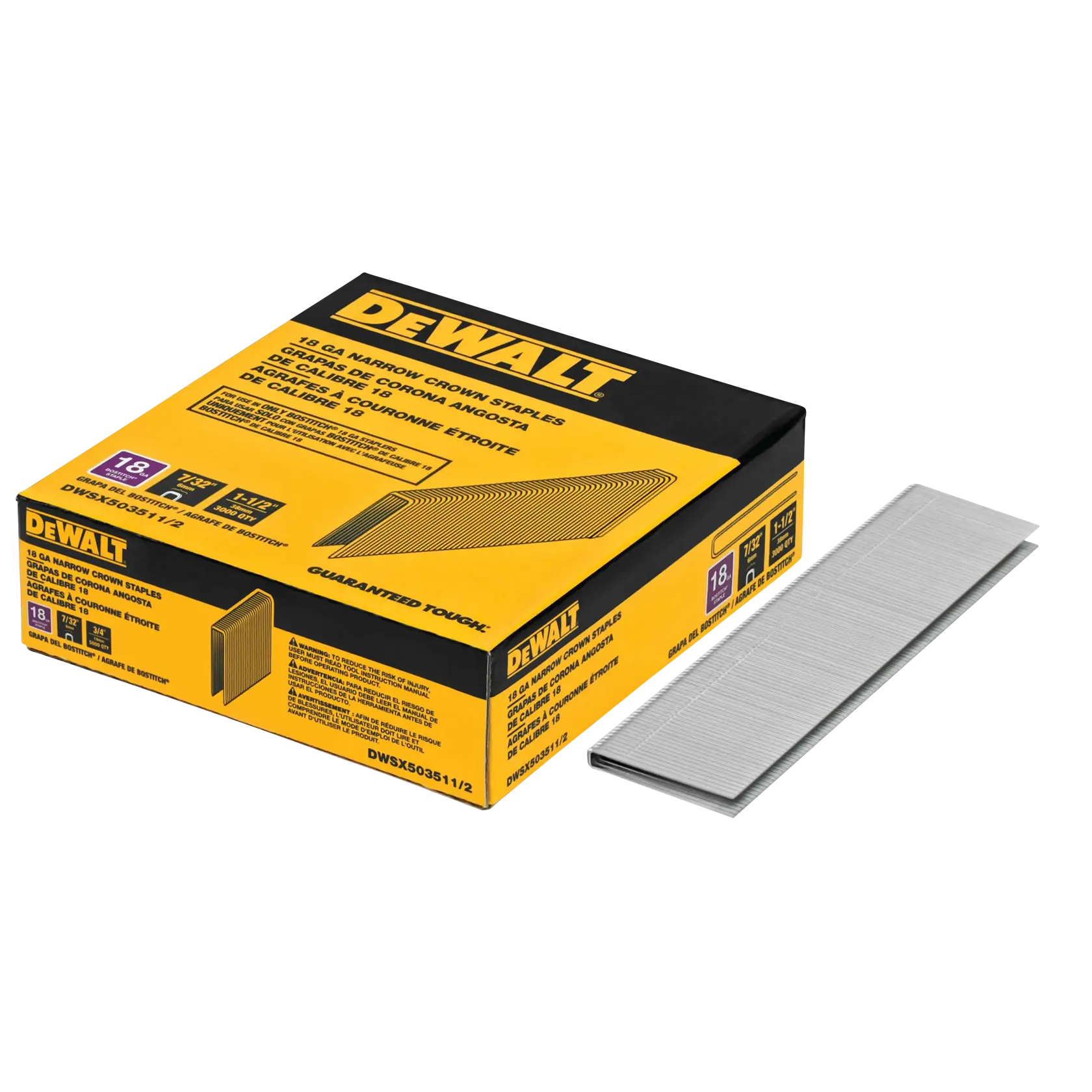 DEWALT® 7/32-in. Crown, 1-1/2-in. SX Finish Staple (18 Gauge) (3,000 PK)