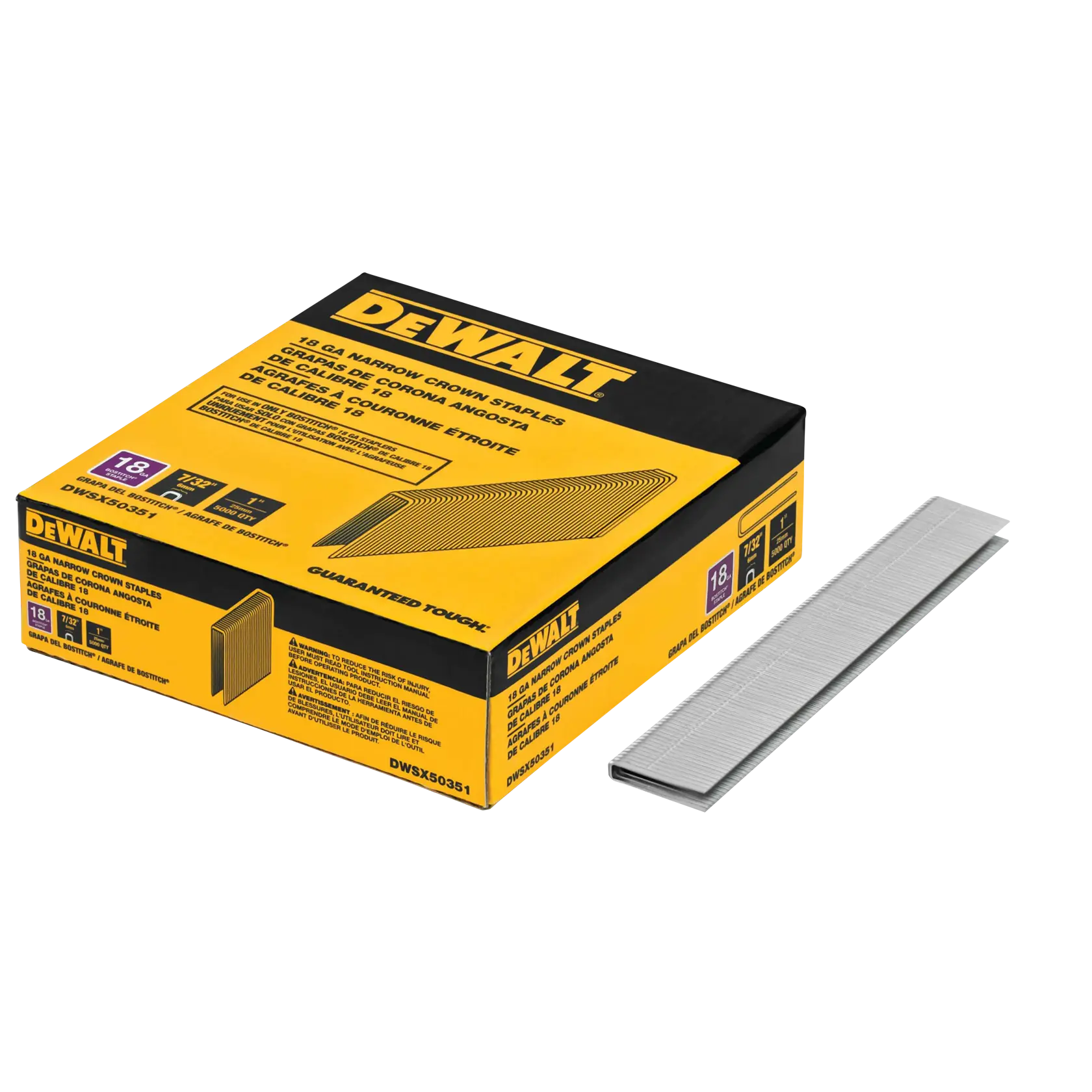 DEWALT® 7/32-in. Crown, 1-in. SX Finish Staple (18 Gauge) (5,000 PK)
