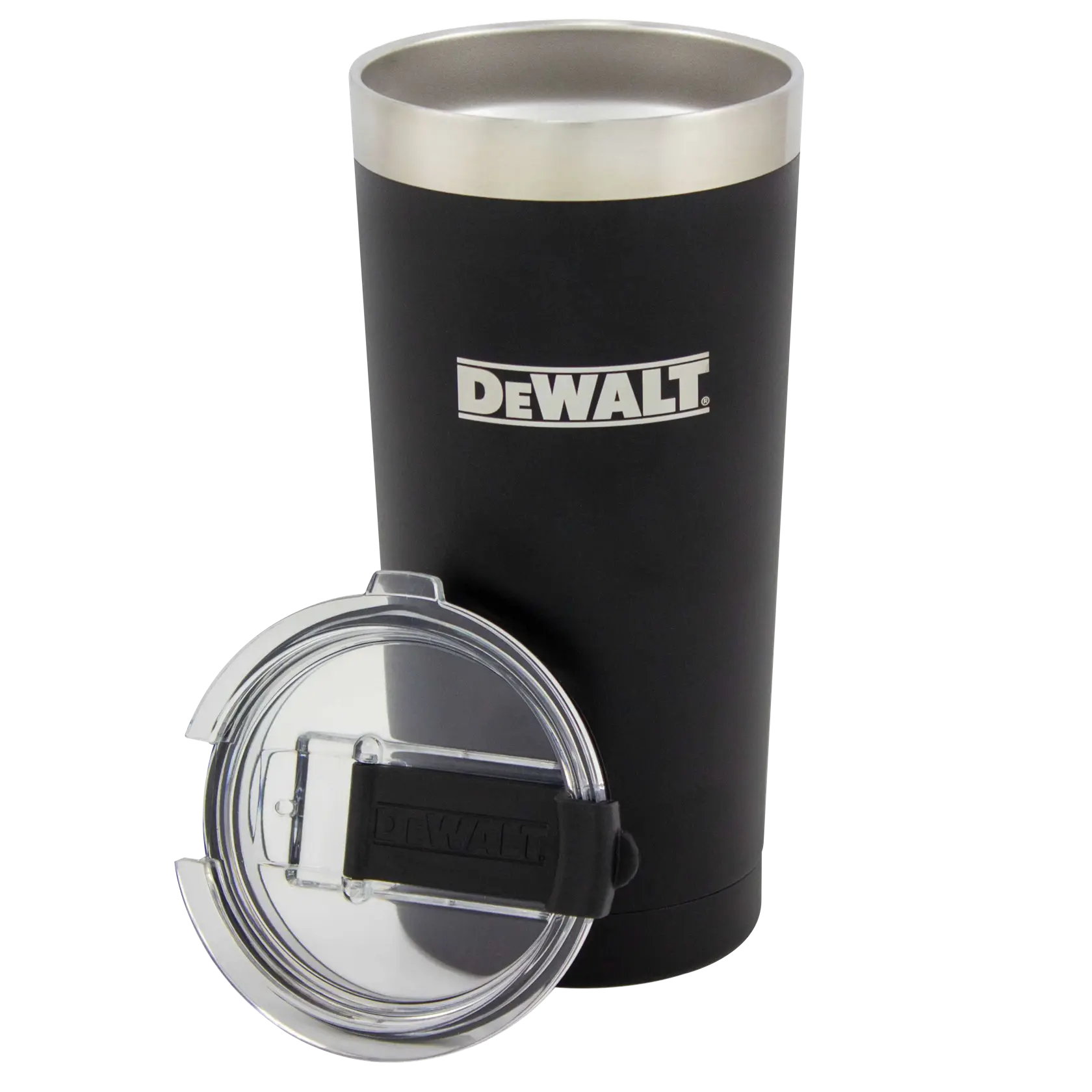 B P A free lid of 20 Ounce Black powder coated tumbler.n