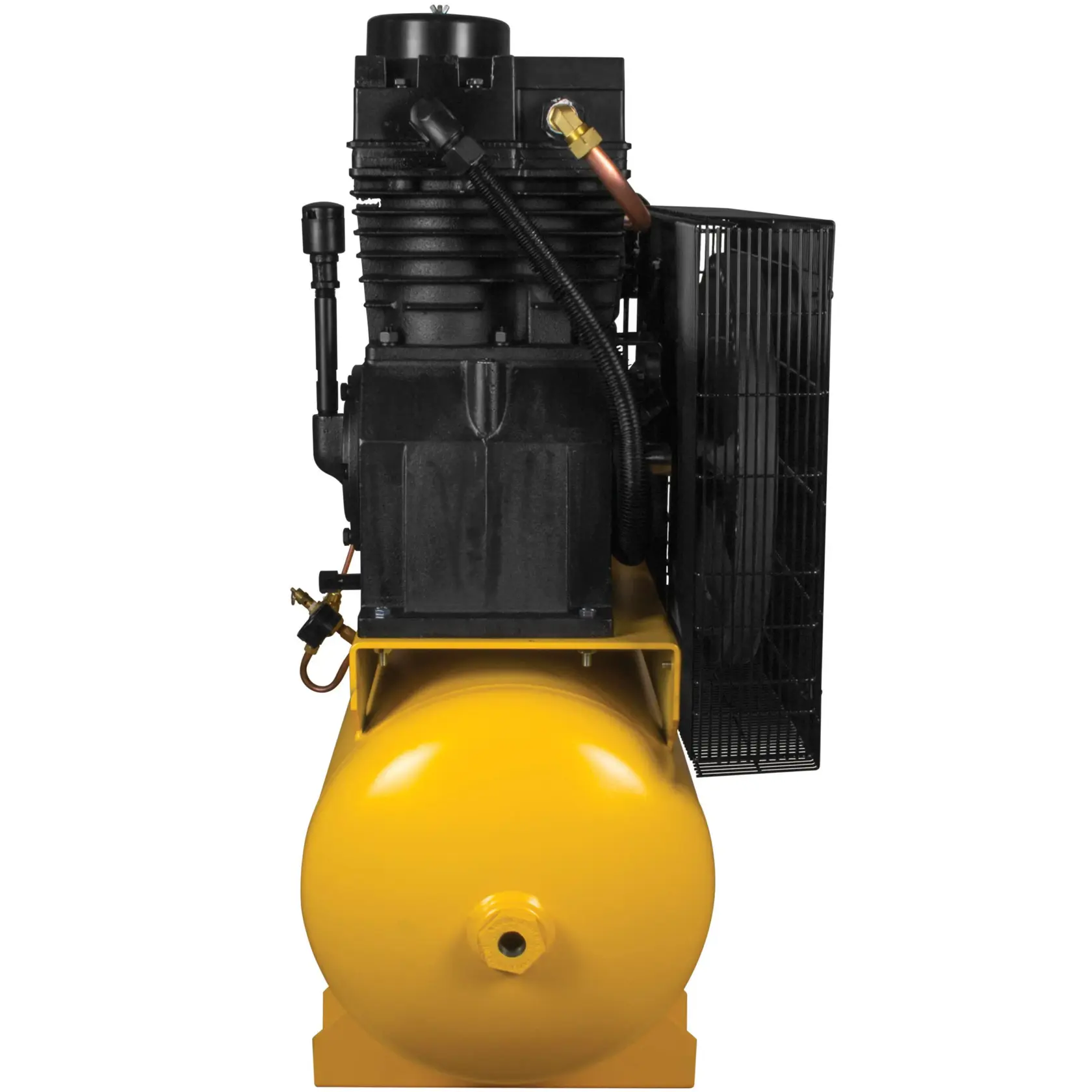 Backside of 30 Gallon 2 stage portable gas powered truck mount air compressor.n