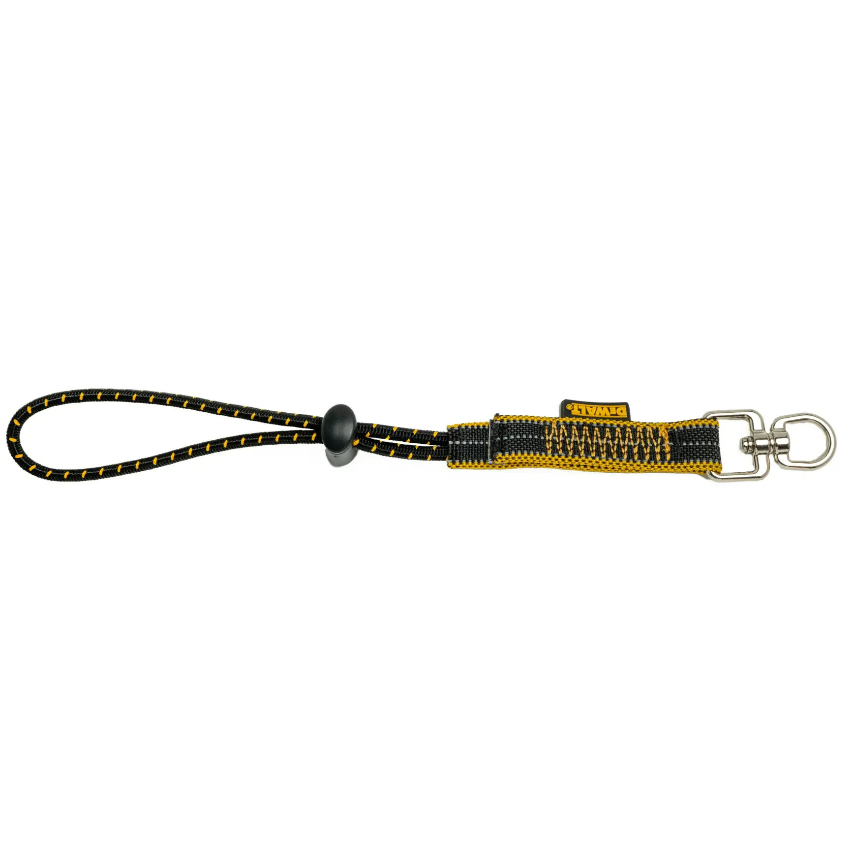 Front view of the DEWALT Elastic Tool Attachment with Swiveling D-Ring. 3 pack, 15 lb. capacity