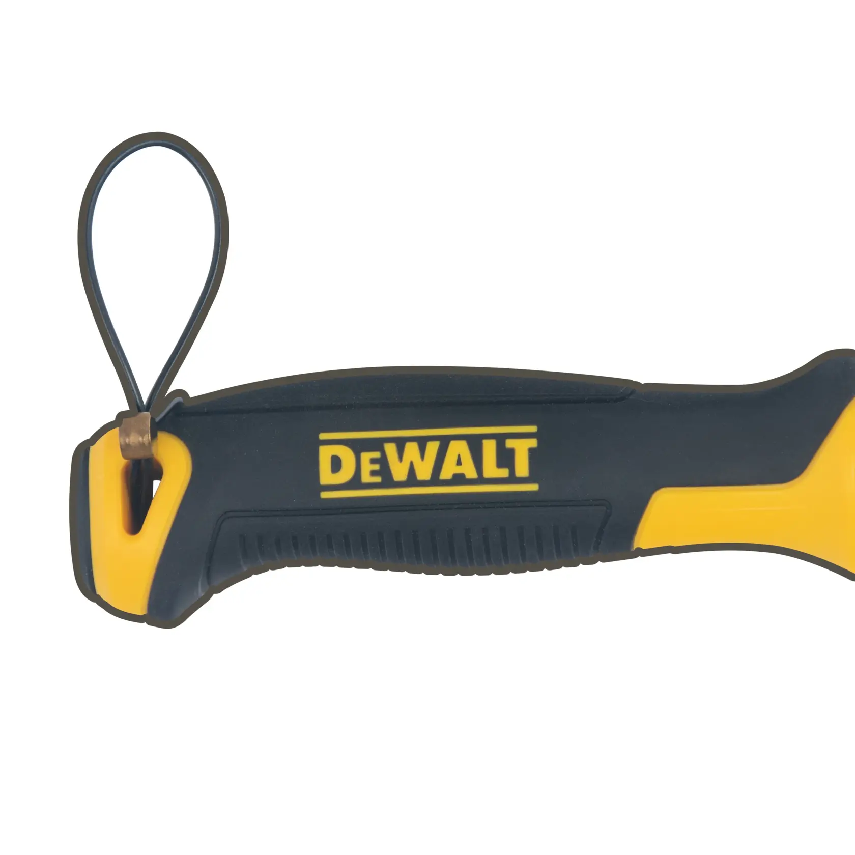 Close up view of the Wire Tool Attachment on a captive eye of a hand saw handle