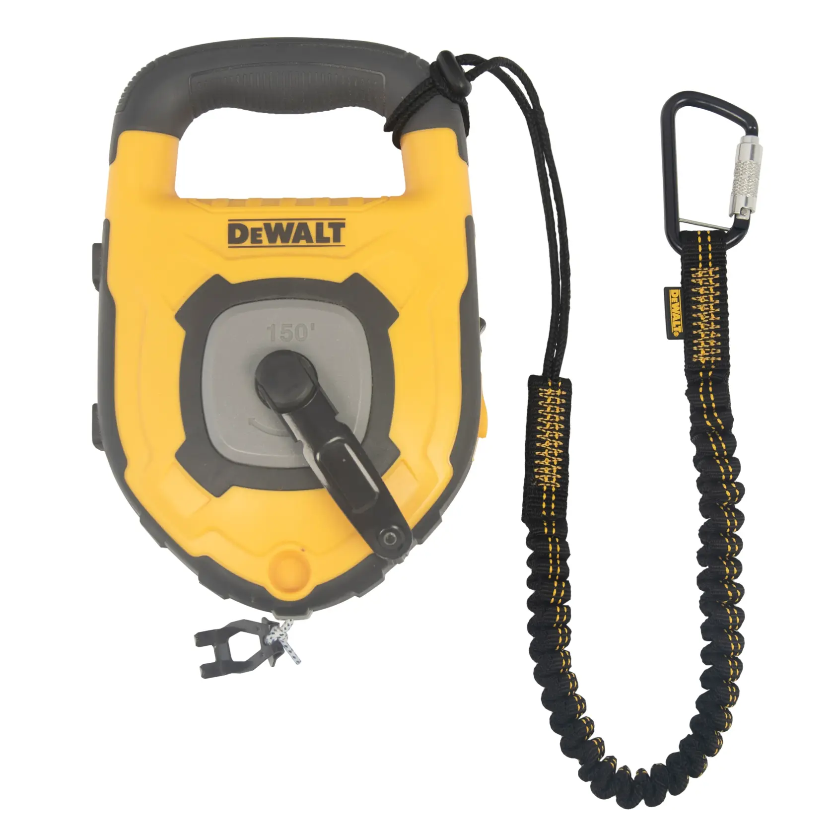 Front view of the DEWALT Single Leg Tool Lanyardon a ruler