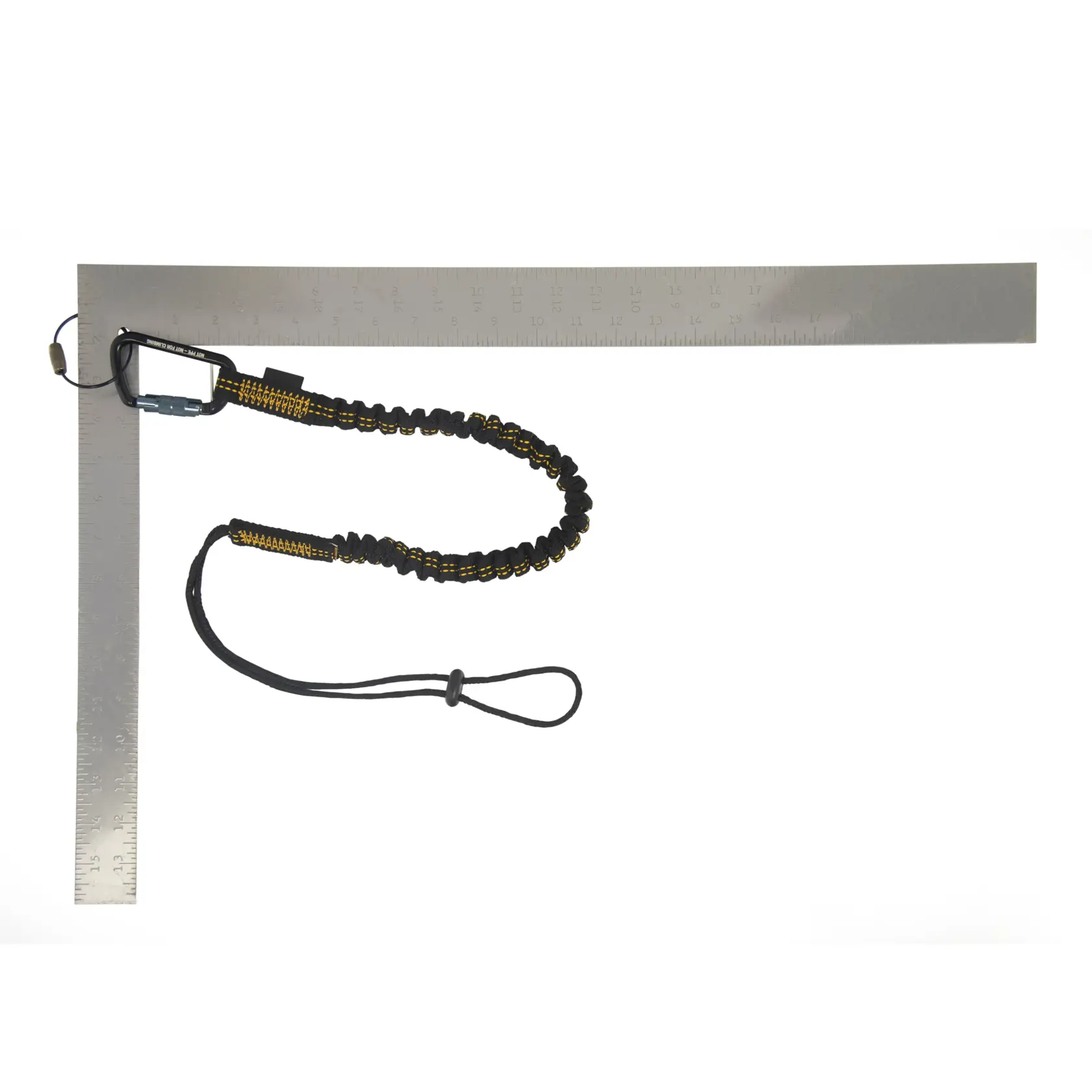 Front view of the DEWALT Single Leg Tool Lanyard on a square ruler