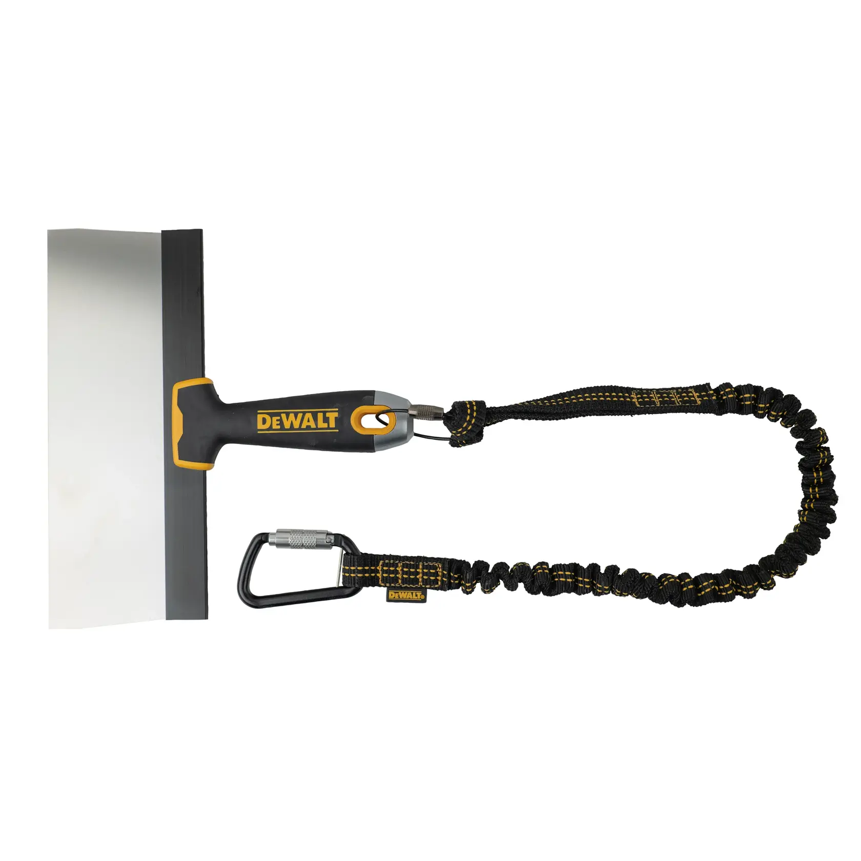 Front view of the DEWALT Single Leg Tool Lanyard with tool attachment on a scraper