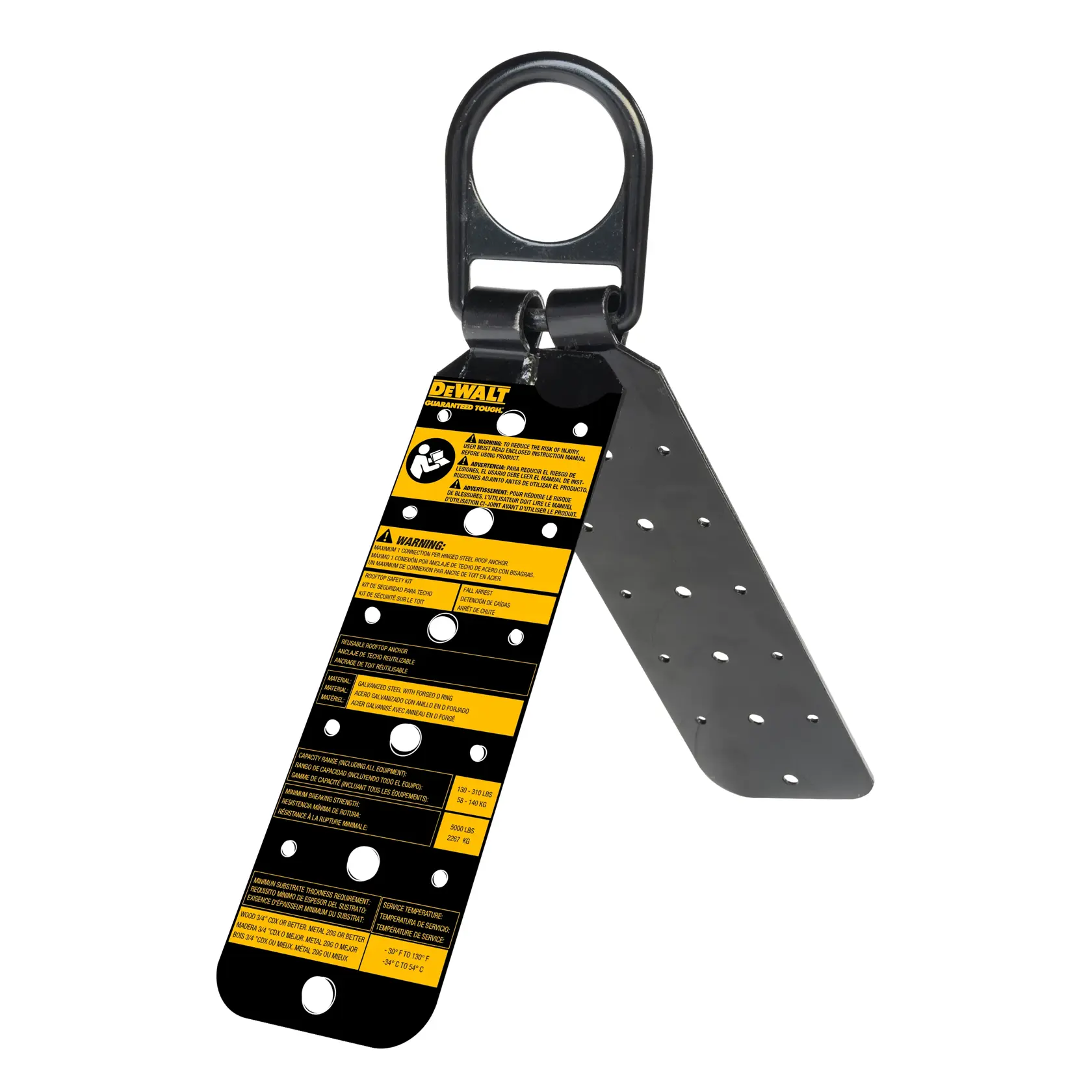 Front view of DEWALT ROOF ANCHOR Reusable - Hinged - Zinc Coated Steel