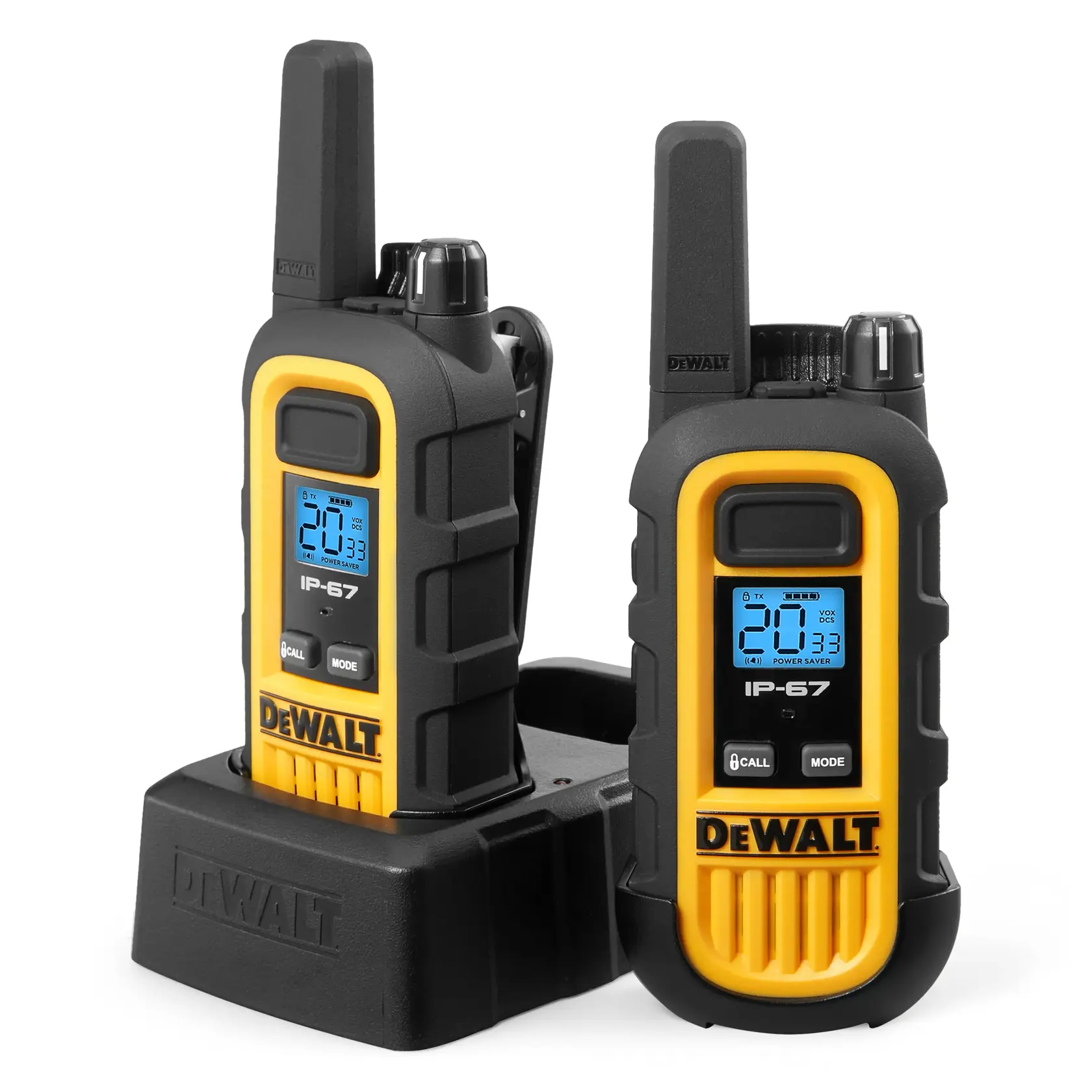 Hero shot DEWALT DXFRS300 Heavy Duty Jobsite Radio with 1-watt long distance reception and extended runtime