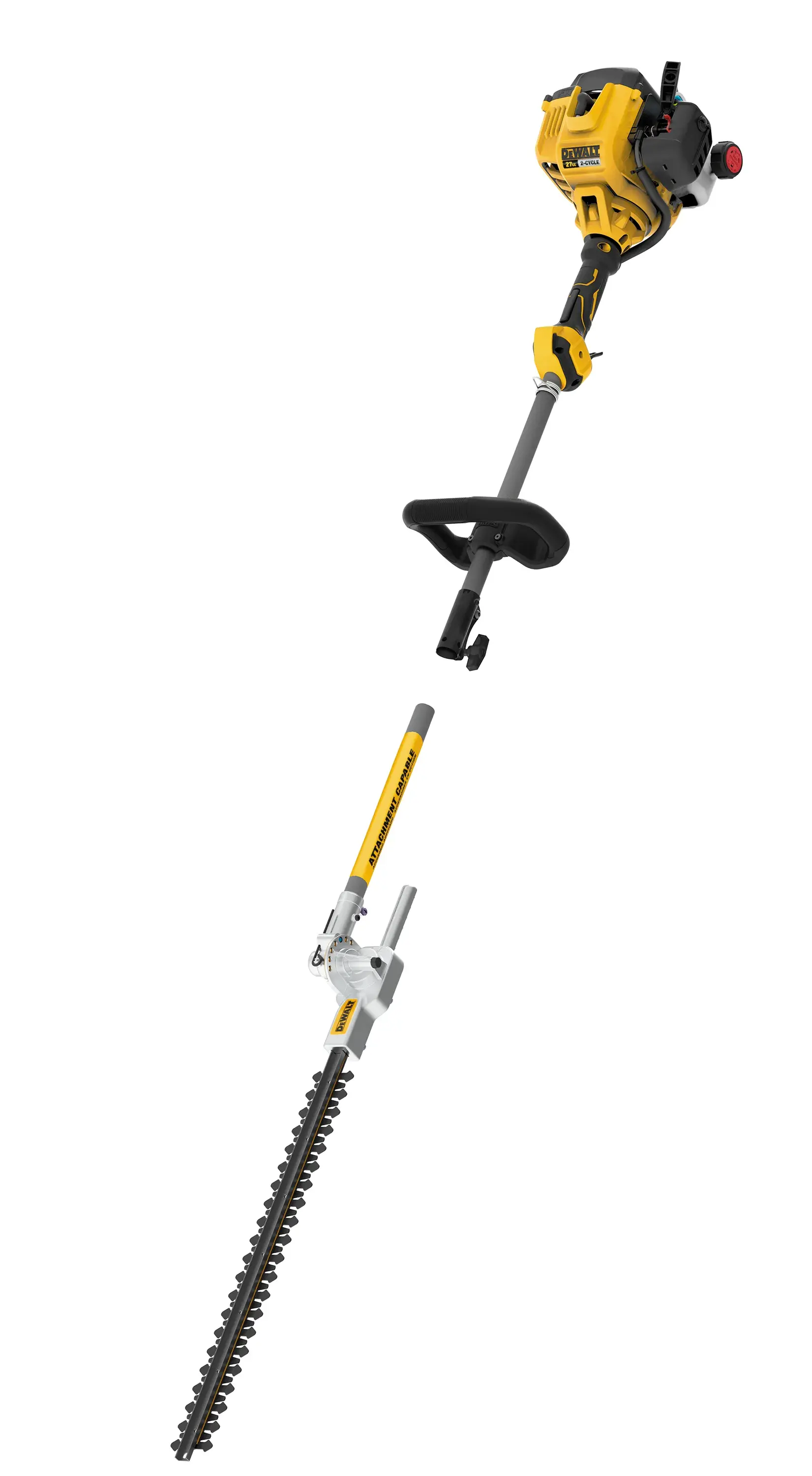 Profile of detached 27 cubic centimeters 2 Cycle 22 inch Gas Hedge Trimmer with Attachment Capability.
