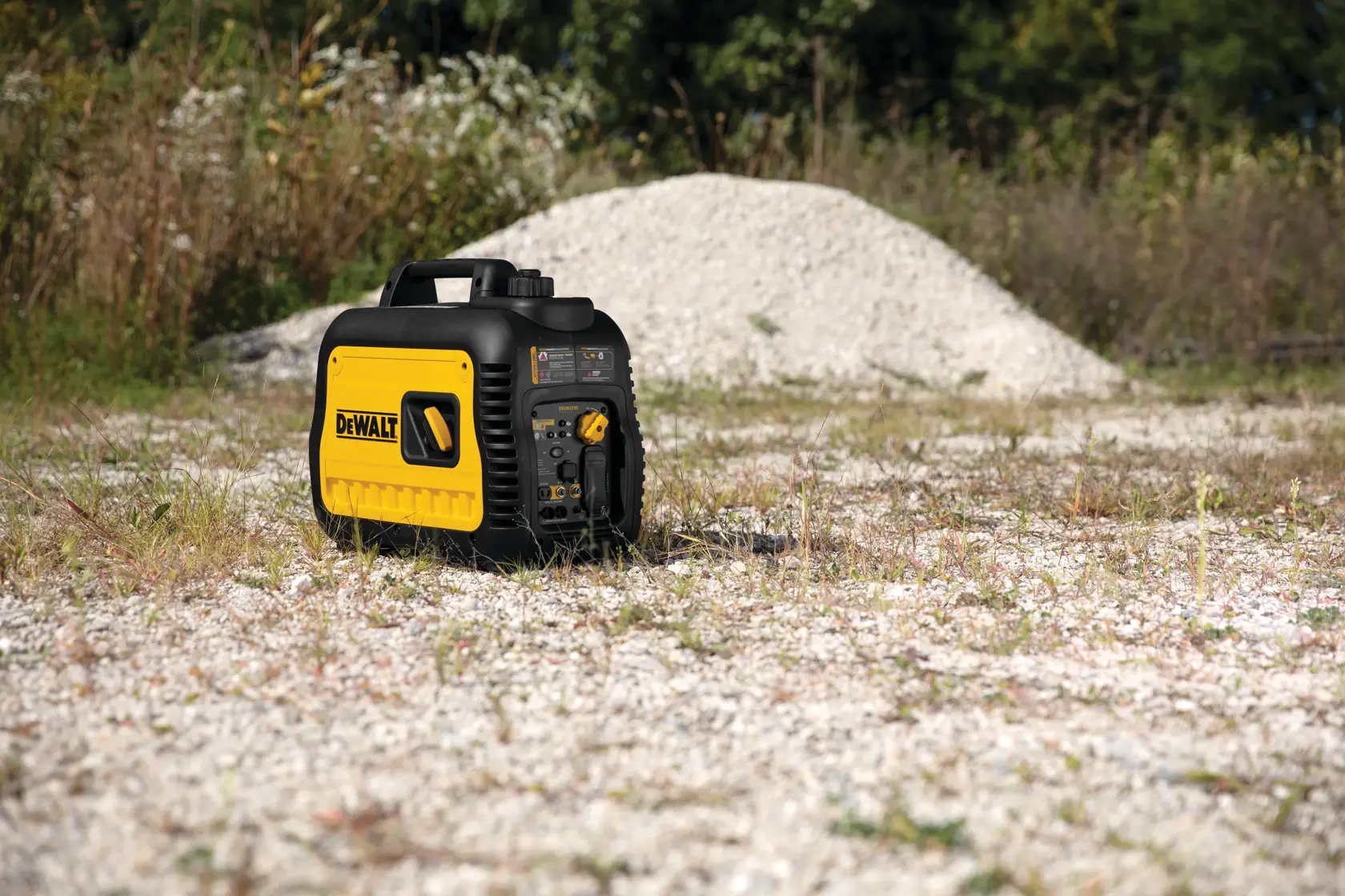 2200 Watt Portable Inverter Generator placed on ground outdoors.