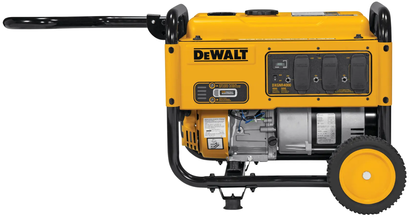 4000 WATT PORTABLE GAS GENERATOR with locking handle pulled up.