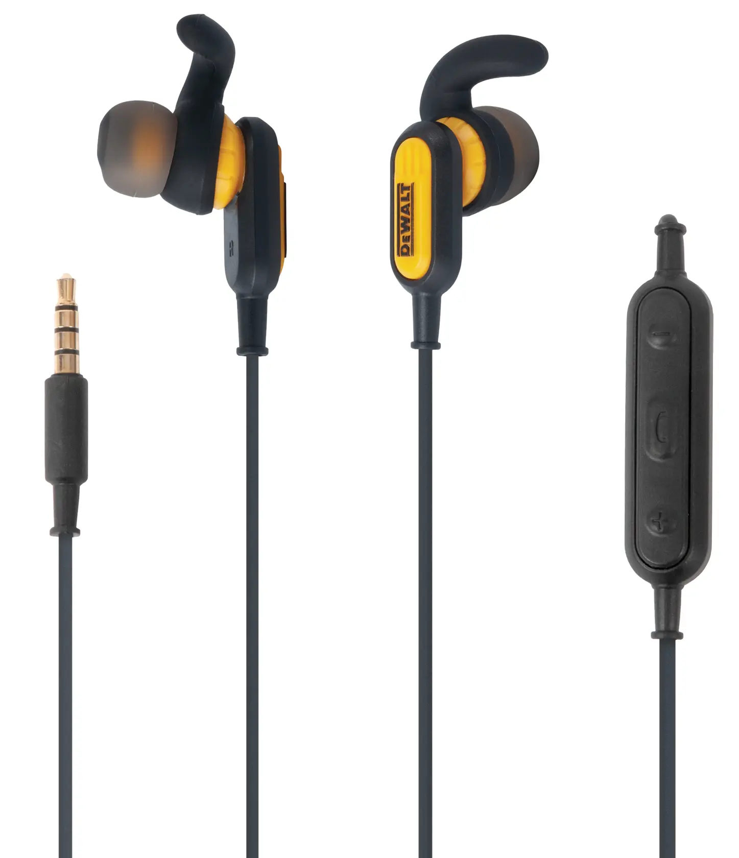 Jobsite Earphones featuring its 3.5 millimeter connector earphones and control module.