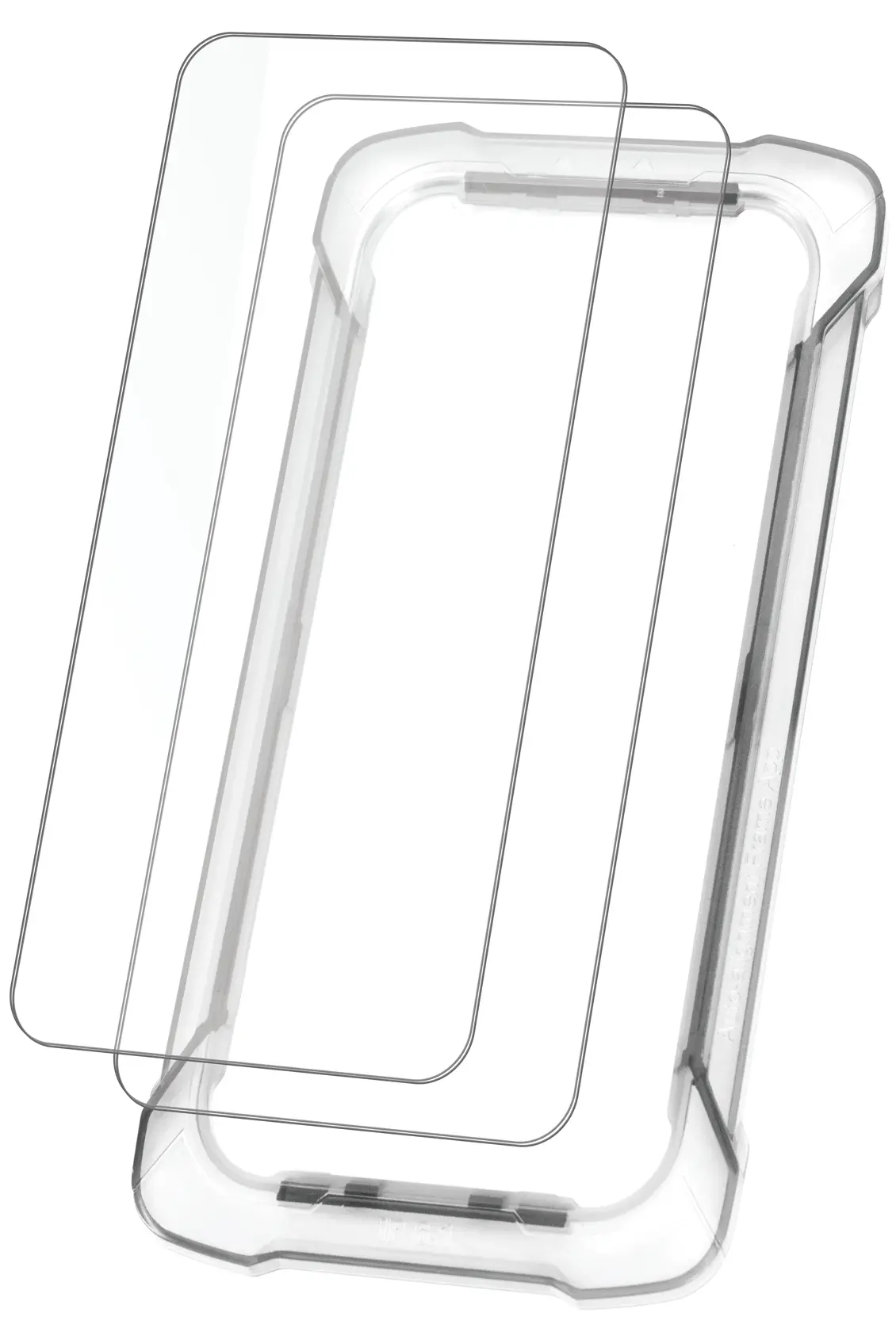 Hero show with product packaging for the DEWALT iPhone Screen Protector, highlighting 2 Pack and Install Frame.