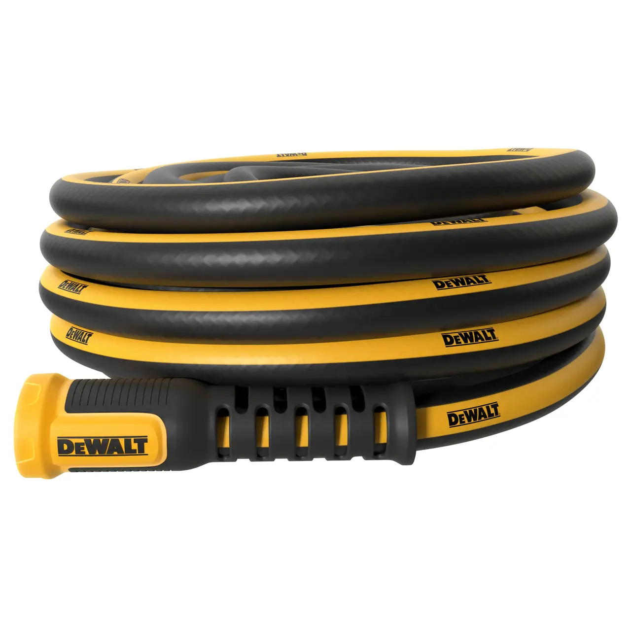 Coiled DEWALT fifty-foot pro-grade hose.
