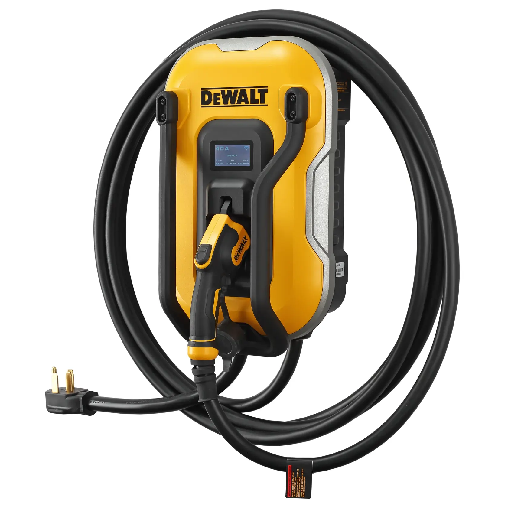 40 AMP SMART ELECTRIC VEHICLE CHARING STATION WITH 25 FOOT CABLE WRAPPED AROUND UNIT RIGHT VIEW