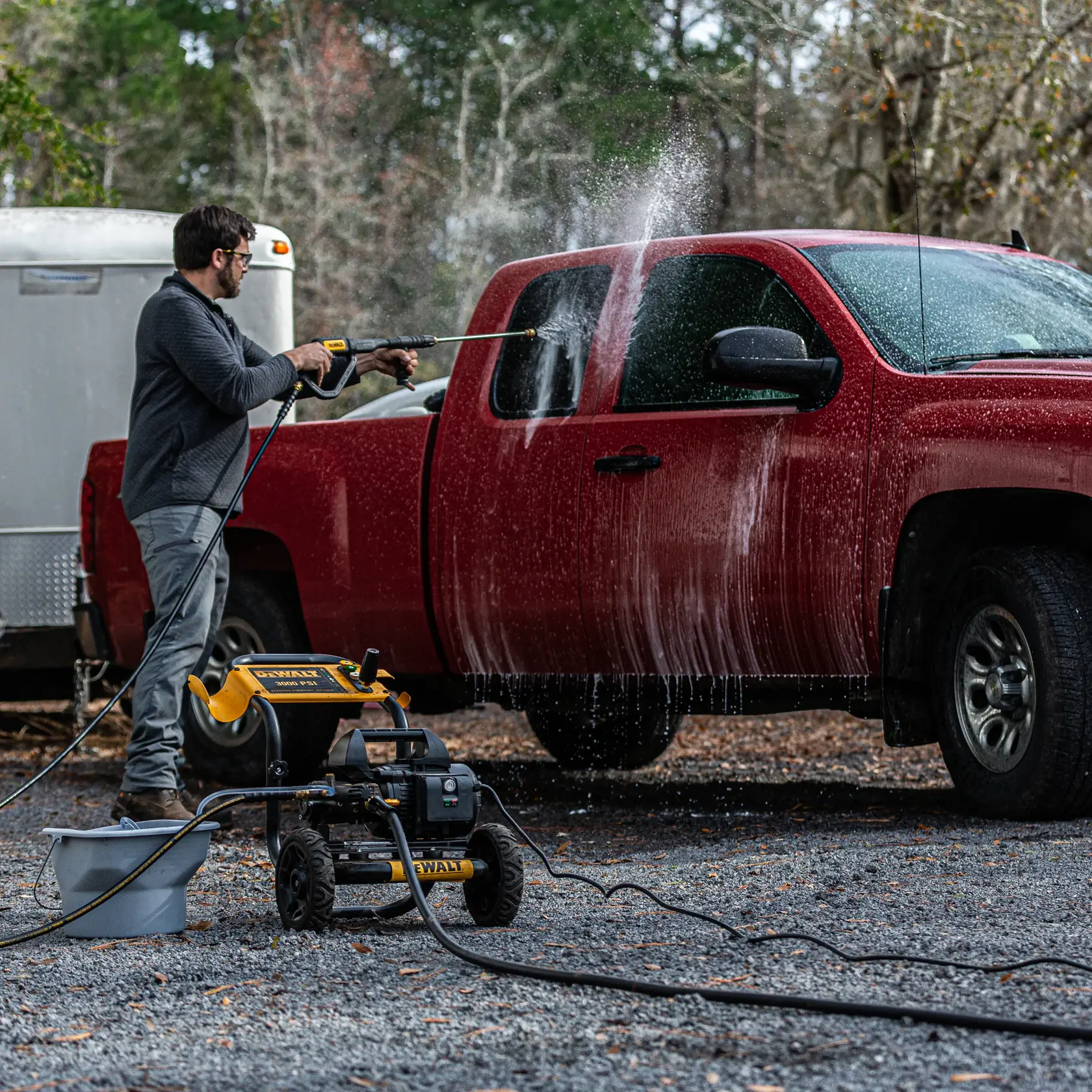 Pressure washer in use
