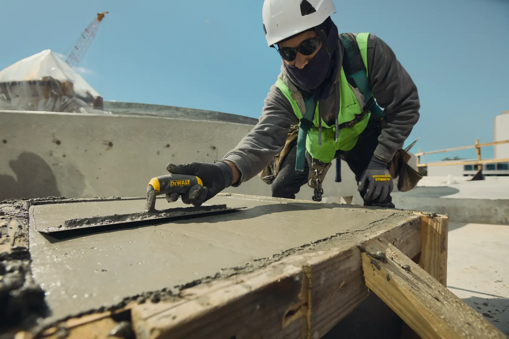 DEWALT hand trowel smoothing concrete