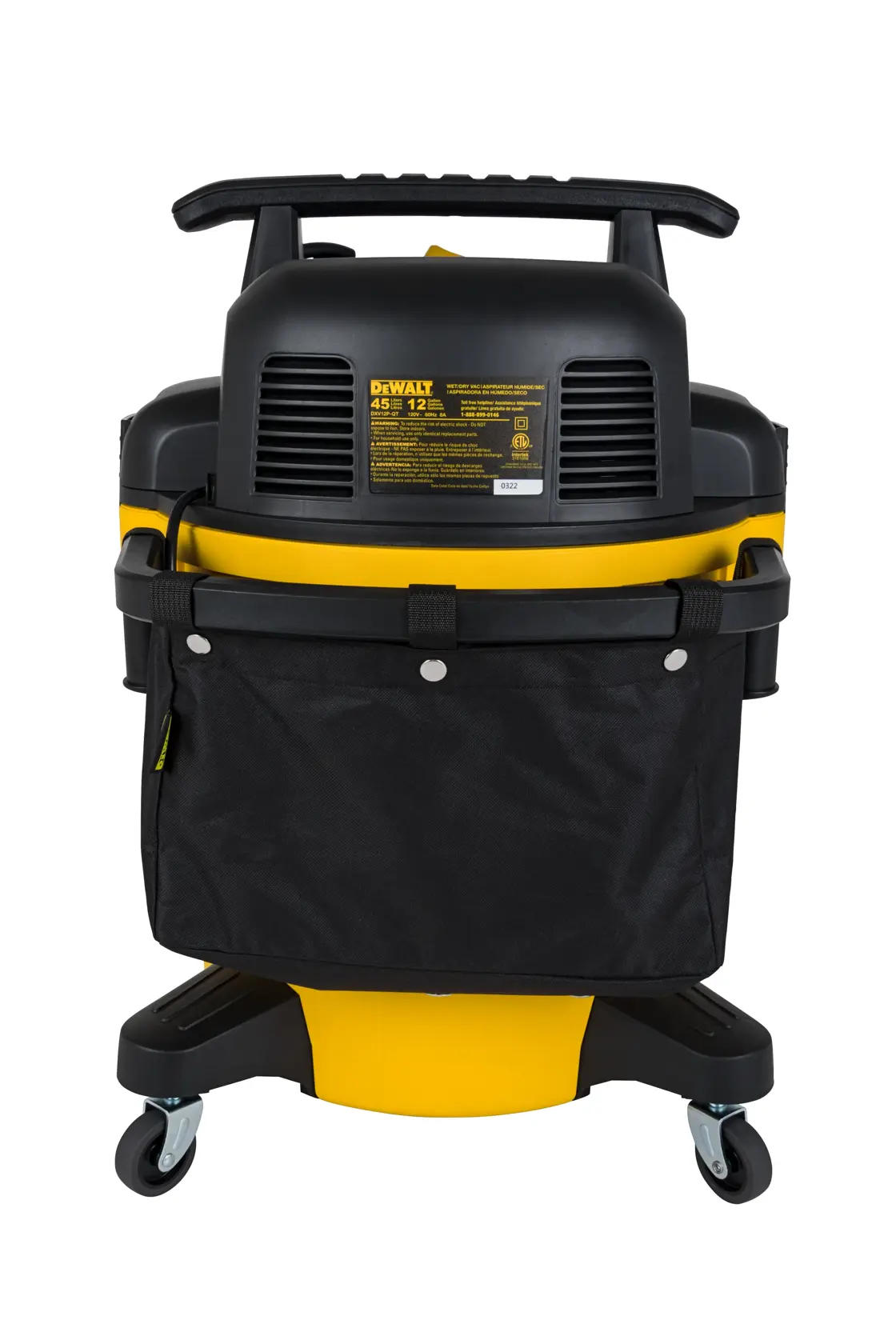 Back facing DeWalt StealthSonic 12 gallon Wet/Dry Vacuum