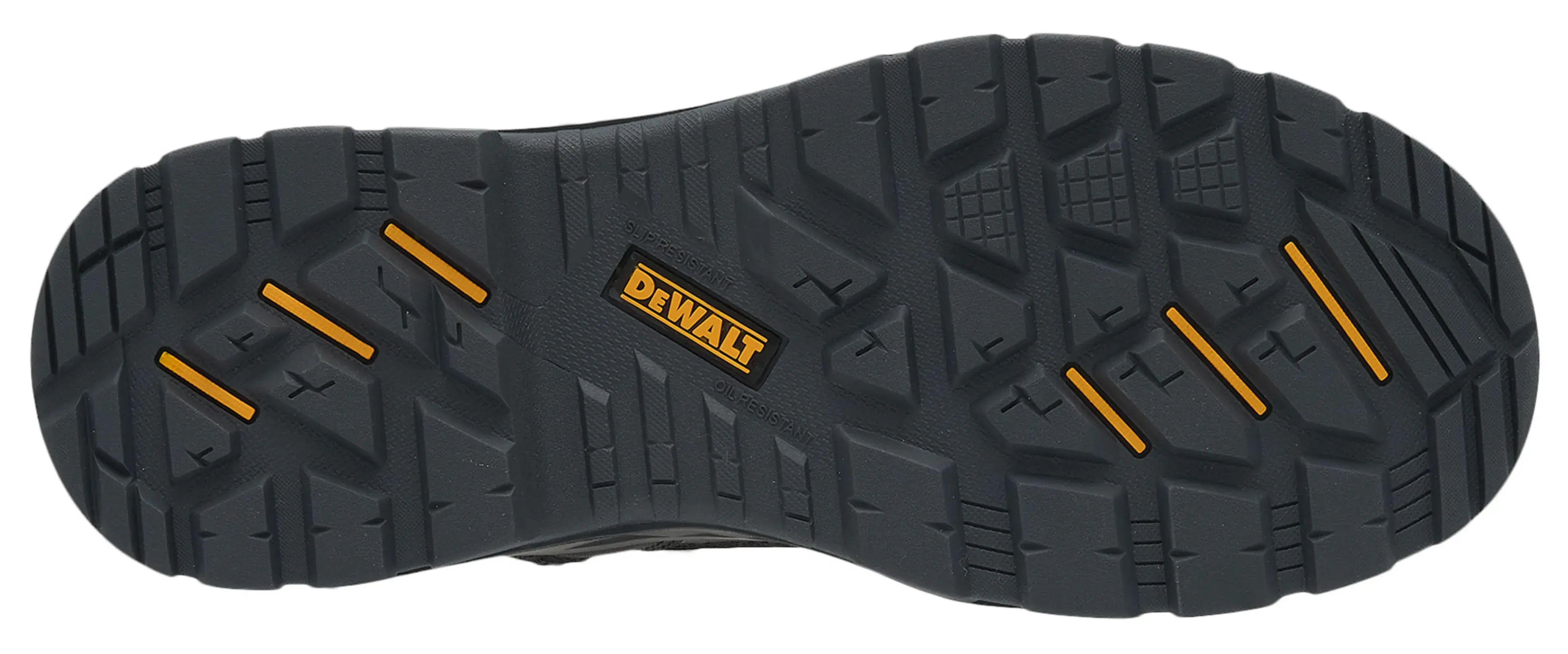 Sole view facing right of the DEWALT Bryant men’s side zip safety boot in black
