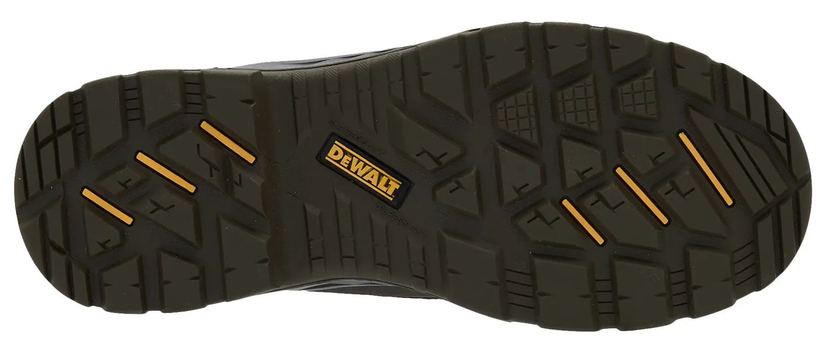 Sole view facing right of the DEWALT Reynolds men’s safety boot in brown