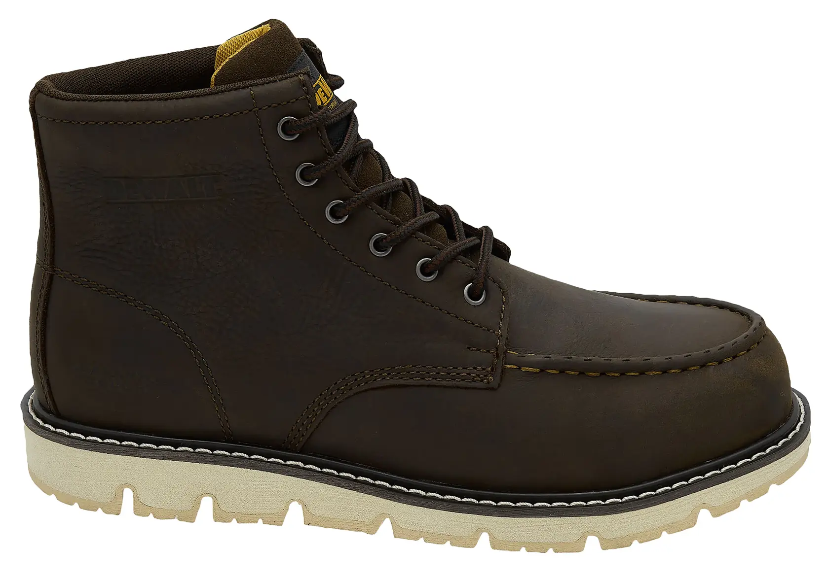 Side view facing right of the DEWALT Forge Men’s Safety Toe Work Boot in seal brown