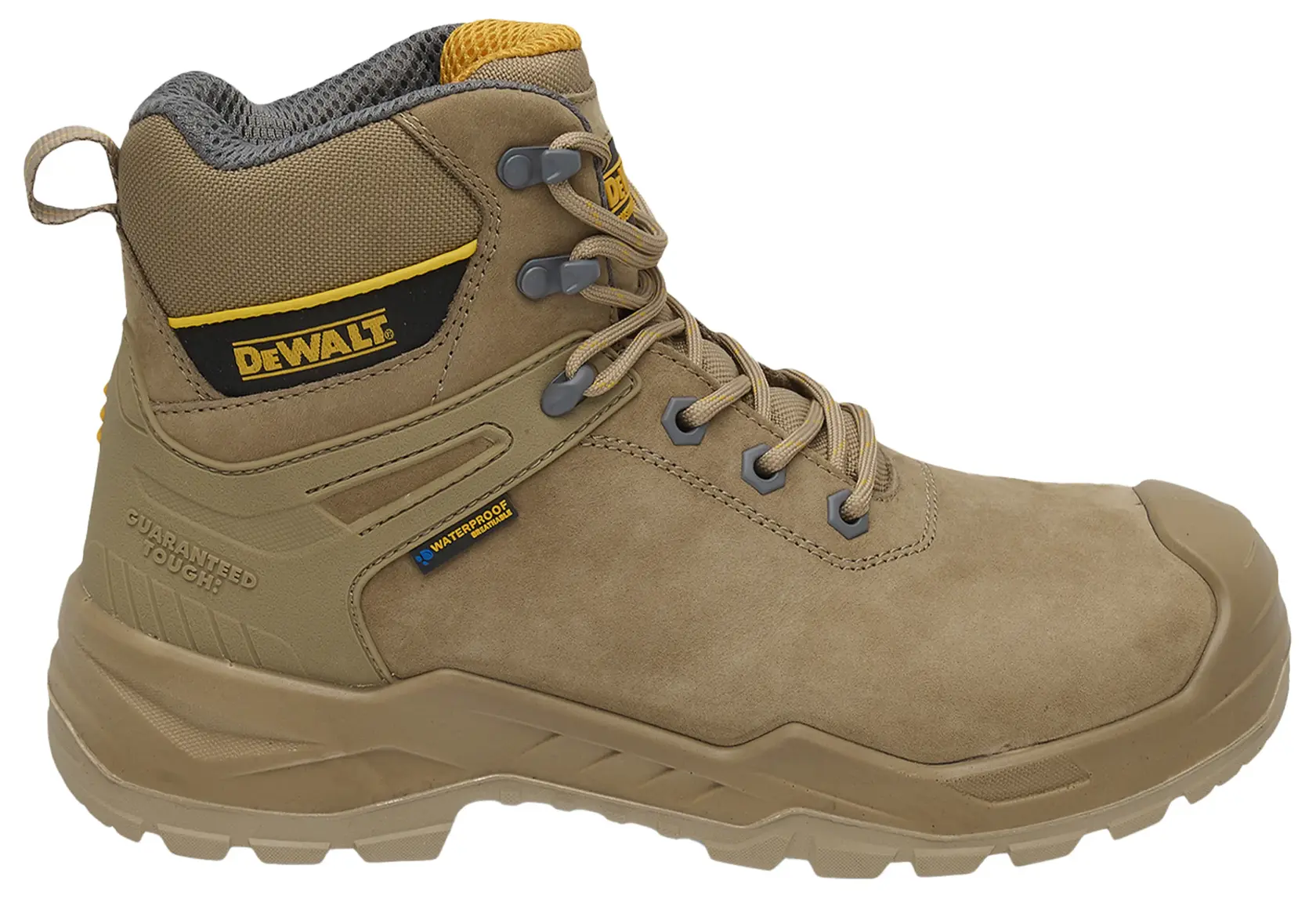 Side view facing right of the DEWALT Hayes men’s safety boot in stone
