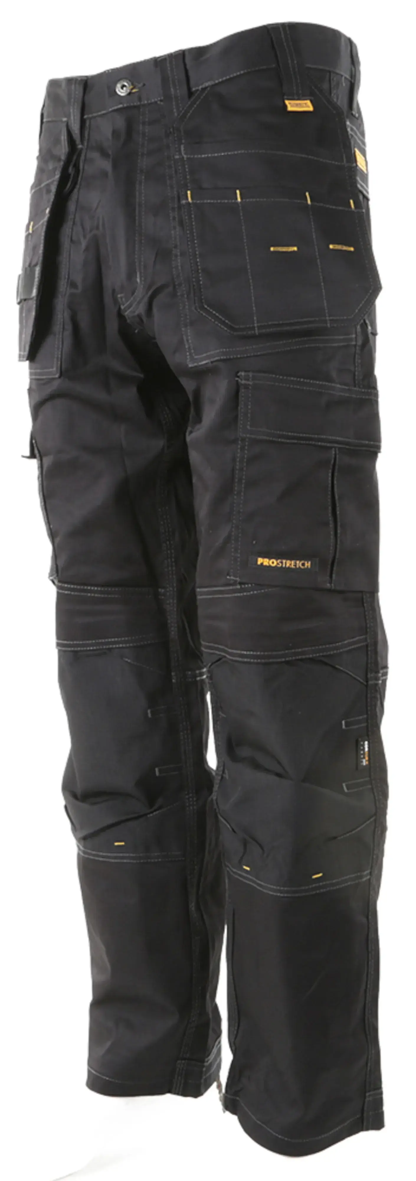 ¾ view facing left of the DEWALT Protradesman men’s work pants in black