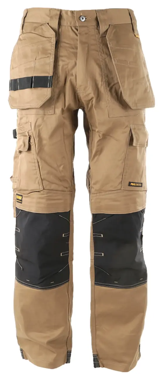 Front view of the DEWALT Protradesman men’s work pants in tan